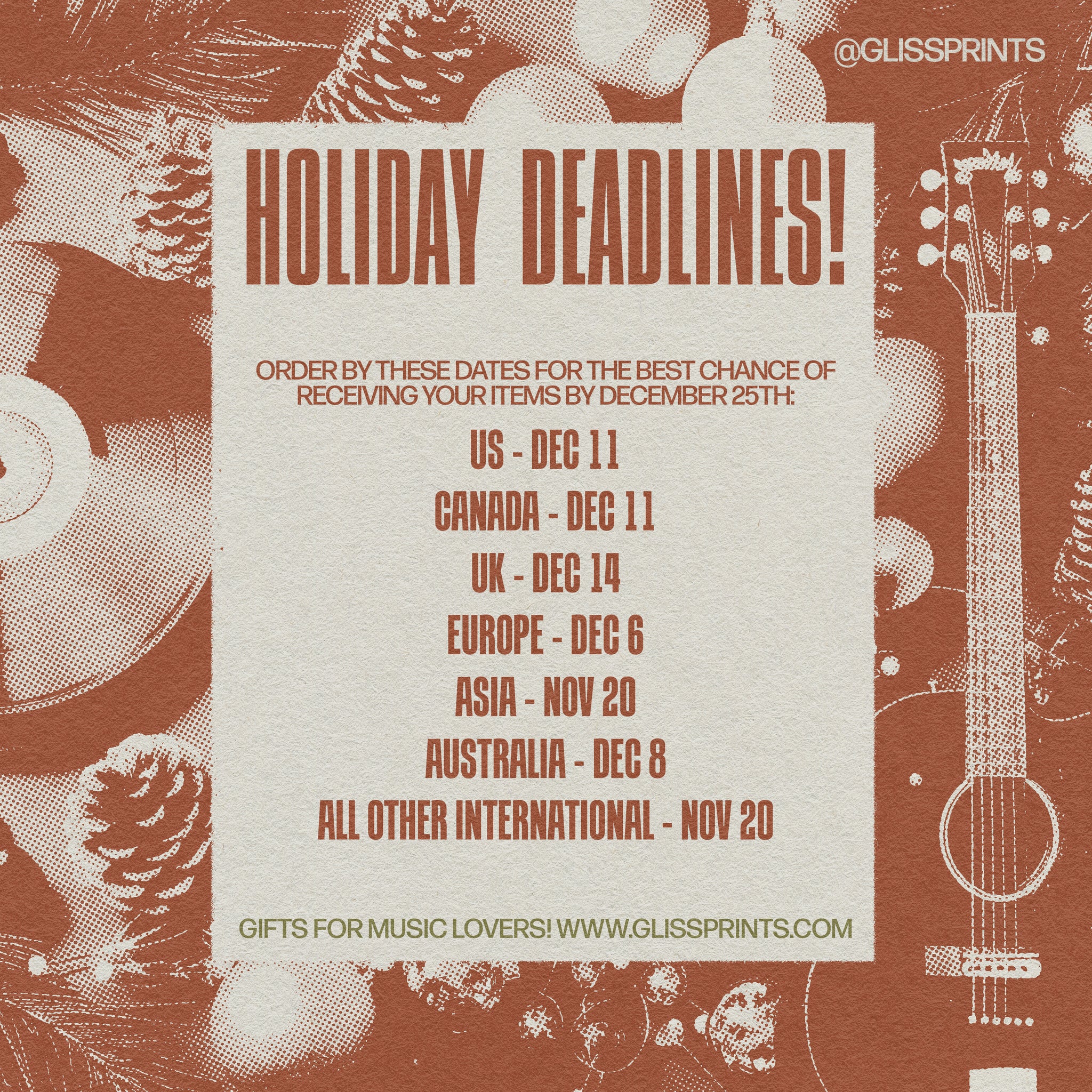 Holiday Order Deadlines 2023