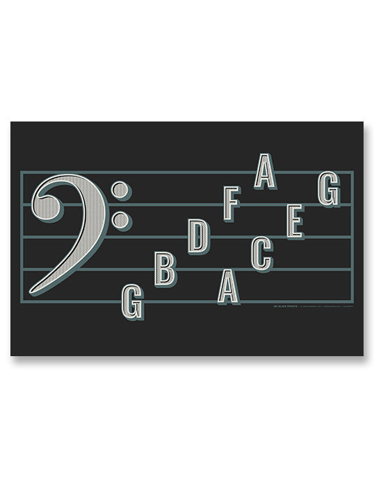Bass Clef Note Names Poster, Black