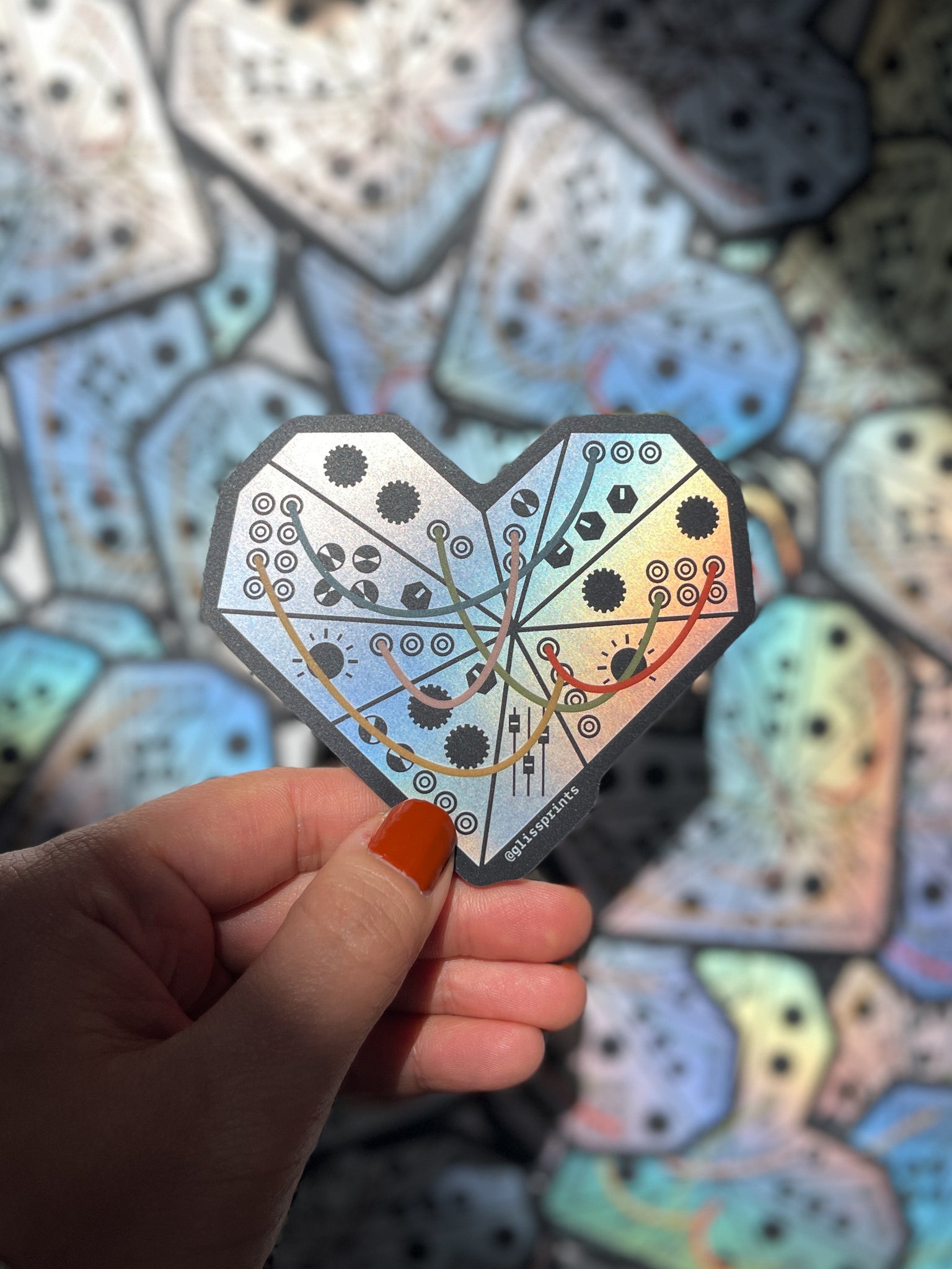 Heart Shaped Synthesizer Holographic Sticker