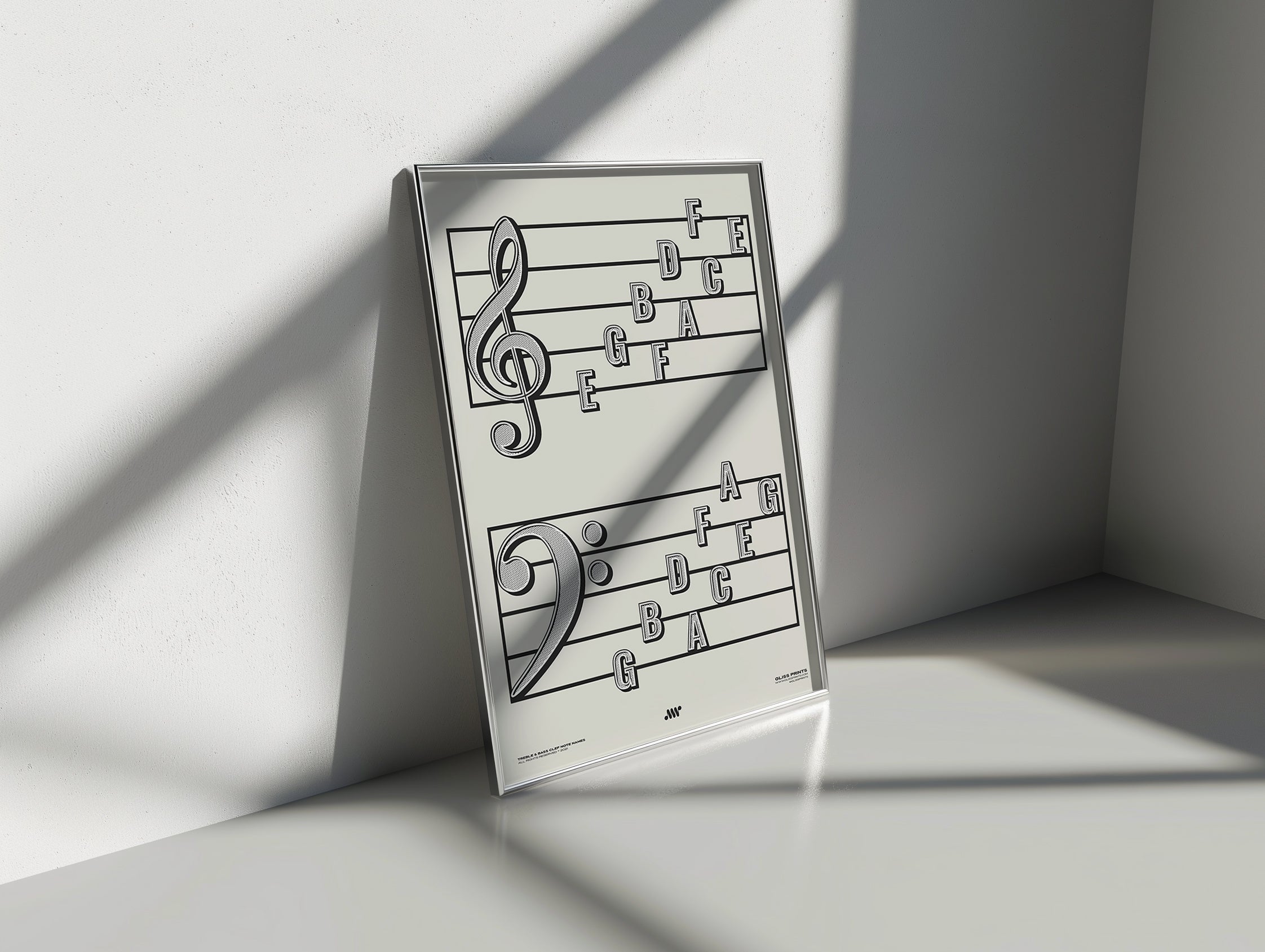 Treble Clef Bass Clef Note Names Poster, Cream