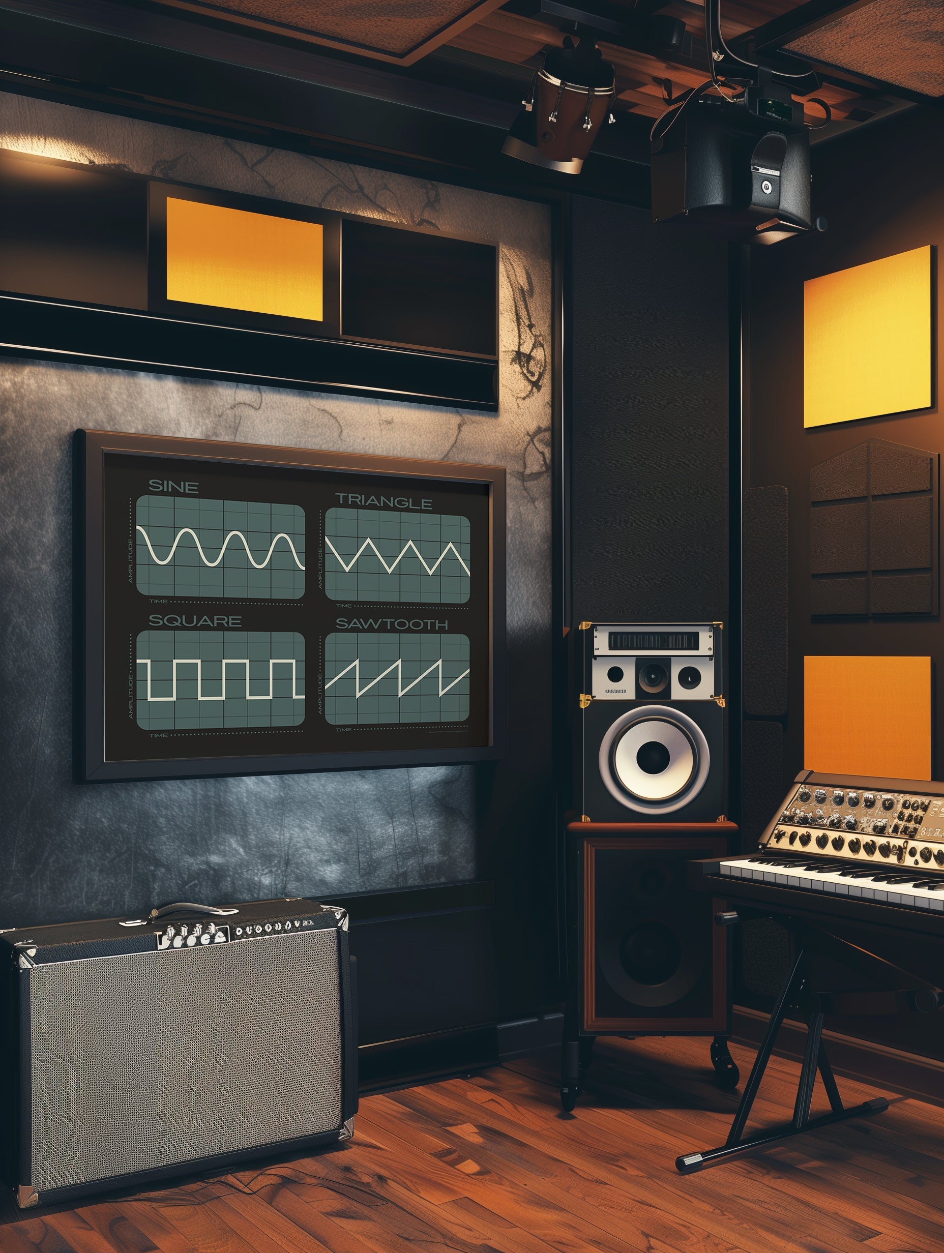 Synthesizer Oscillator Waveforms Poster, Black 2