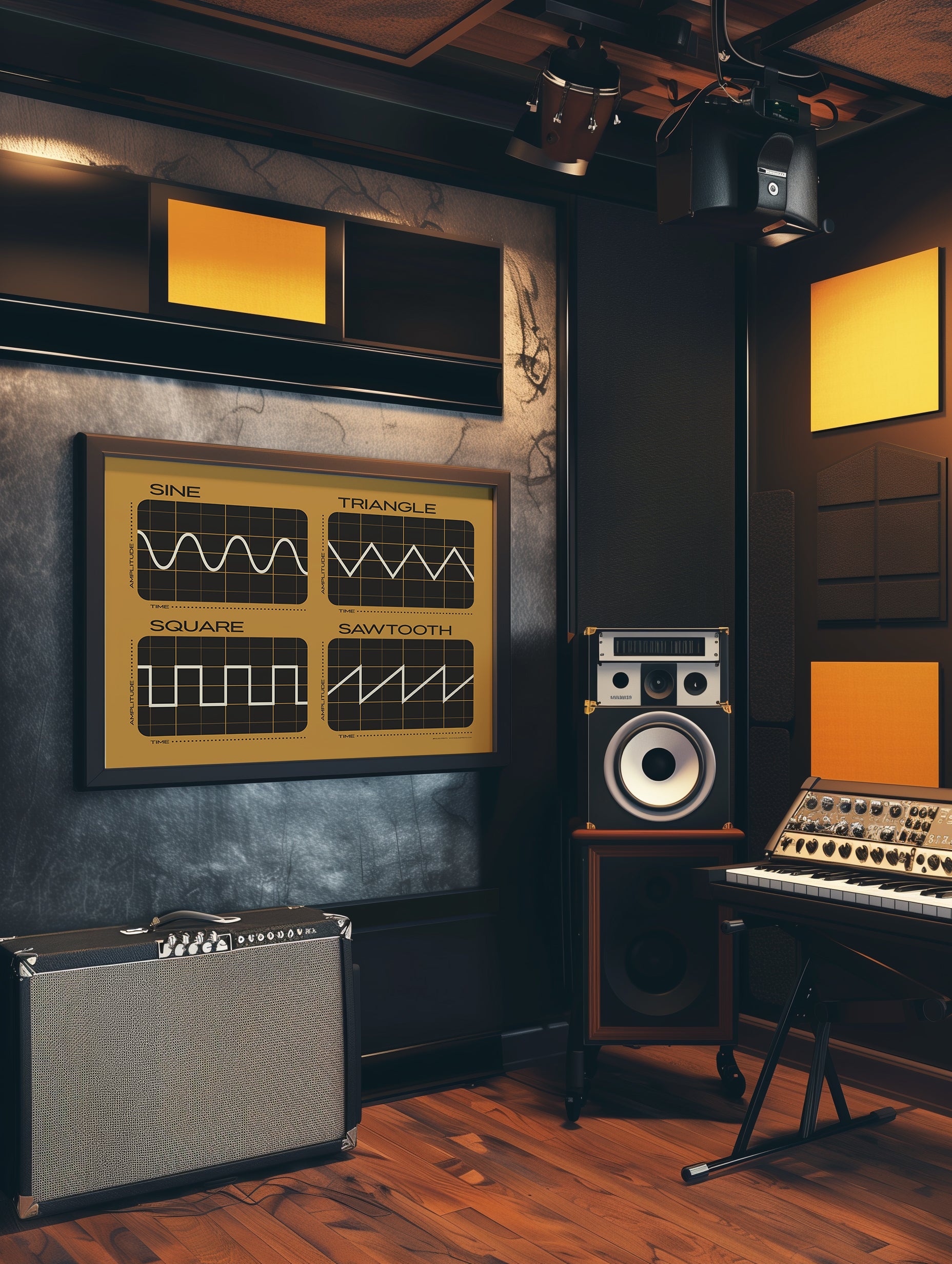 Synthesizer Oscillator Waveforms Poster, Yellow 2