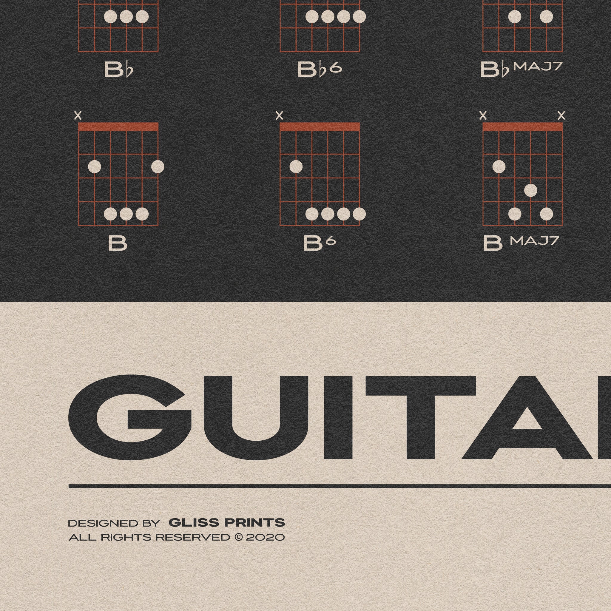 Guitar Chords Chart Poster, Black
