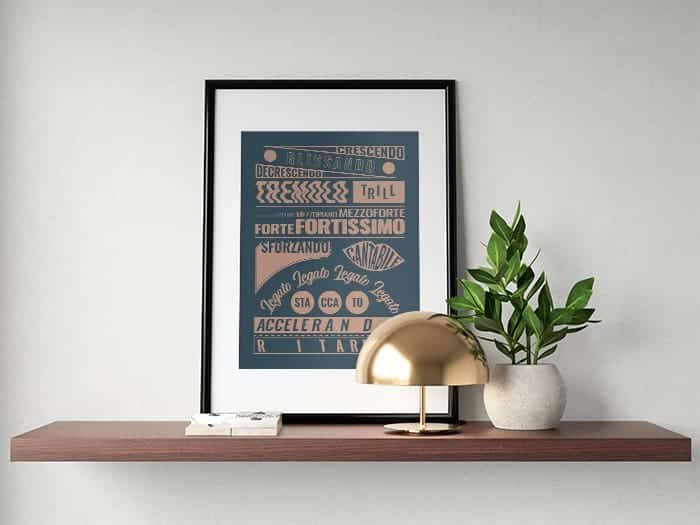 Music Terms Poster, Music Room Decor Blue