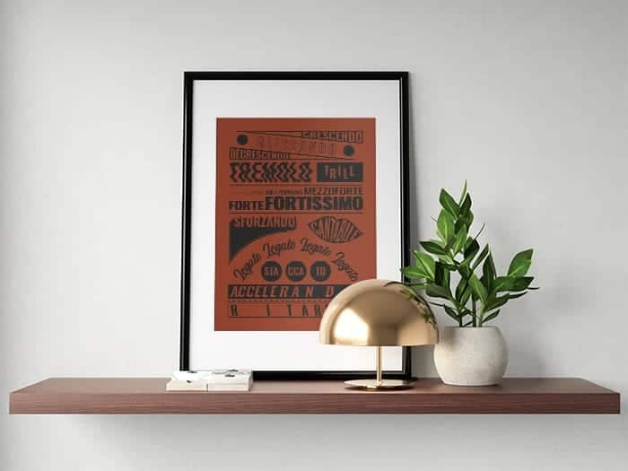 Music Terms Poster, Music Room Decor Red