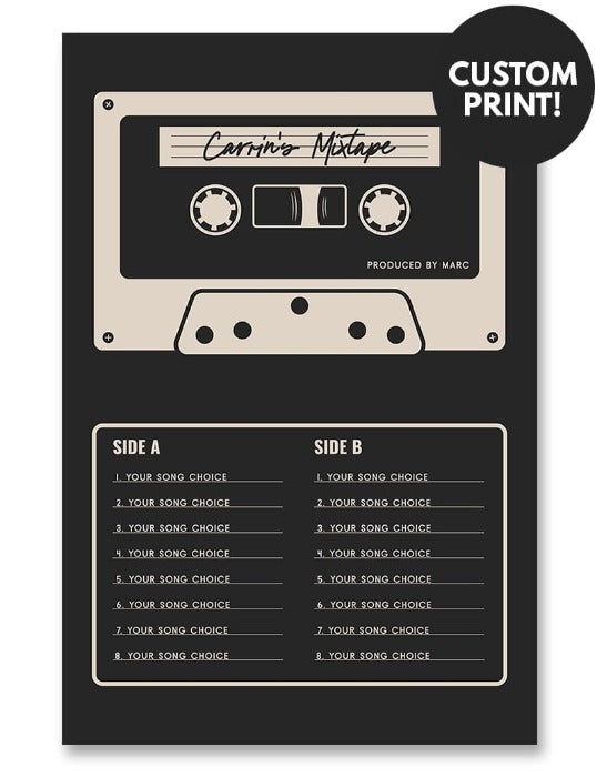 Personalized Mixtape Cassette Poster Black