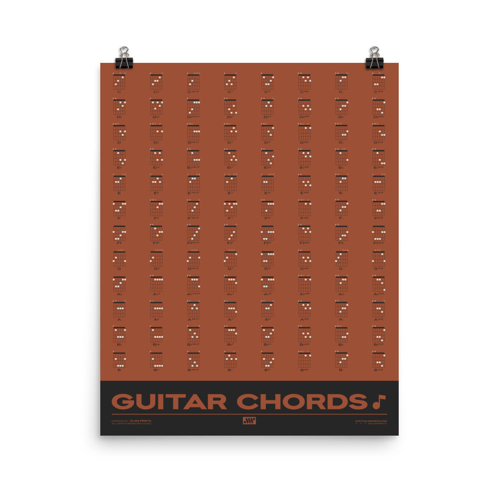 Guitar Chords Chart Poster, Red