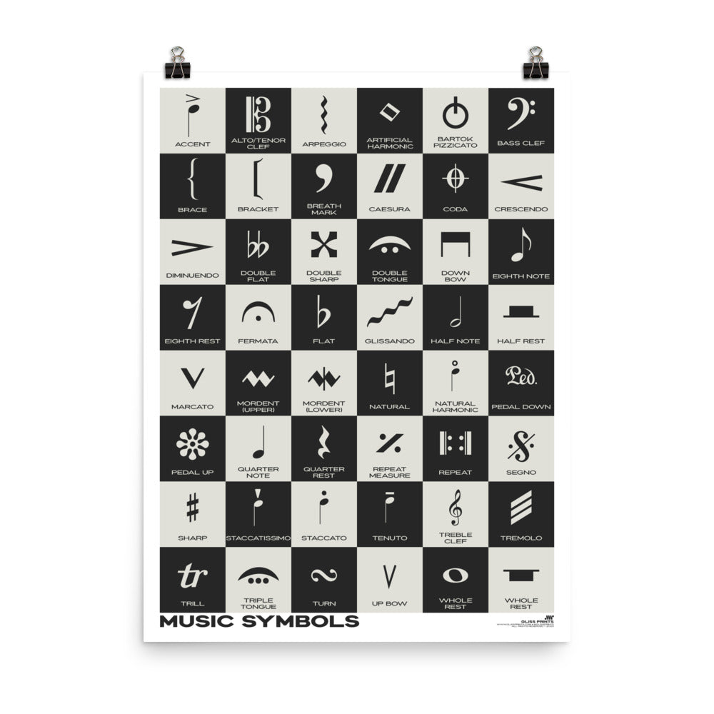 Music Symbols Checkered Design Poster, Black