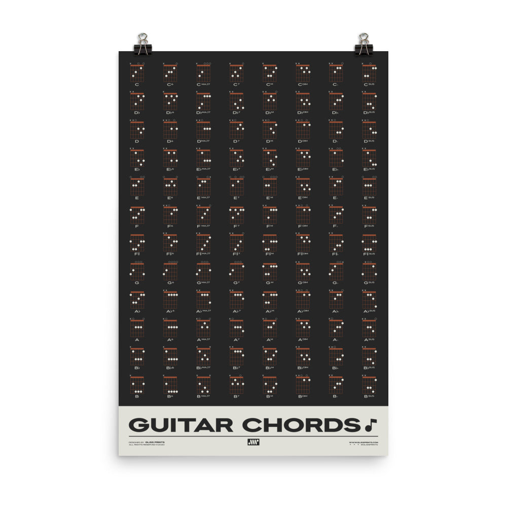 Guitar Chords Chart Poster, Black