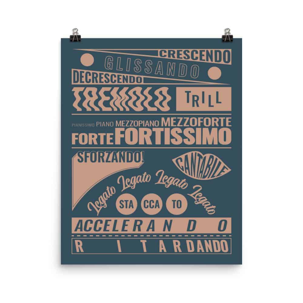 Music Terms Poster, Music Room Decor Blue