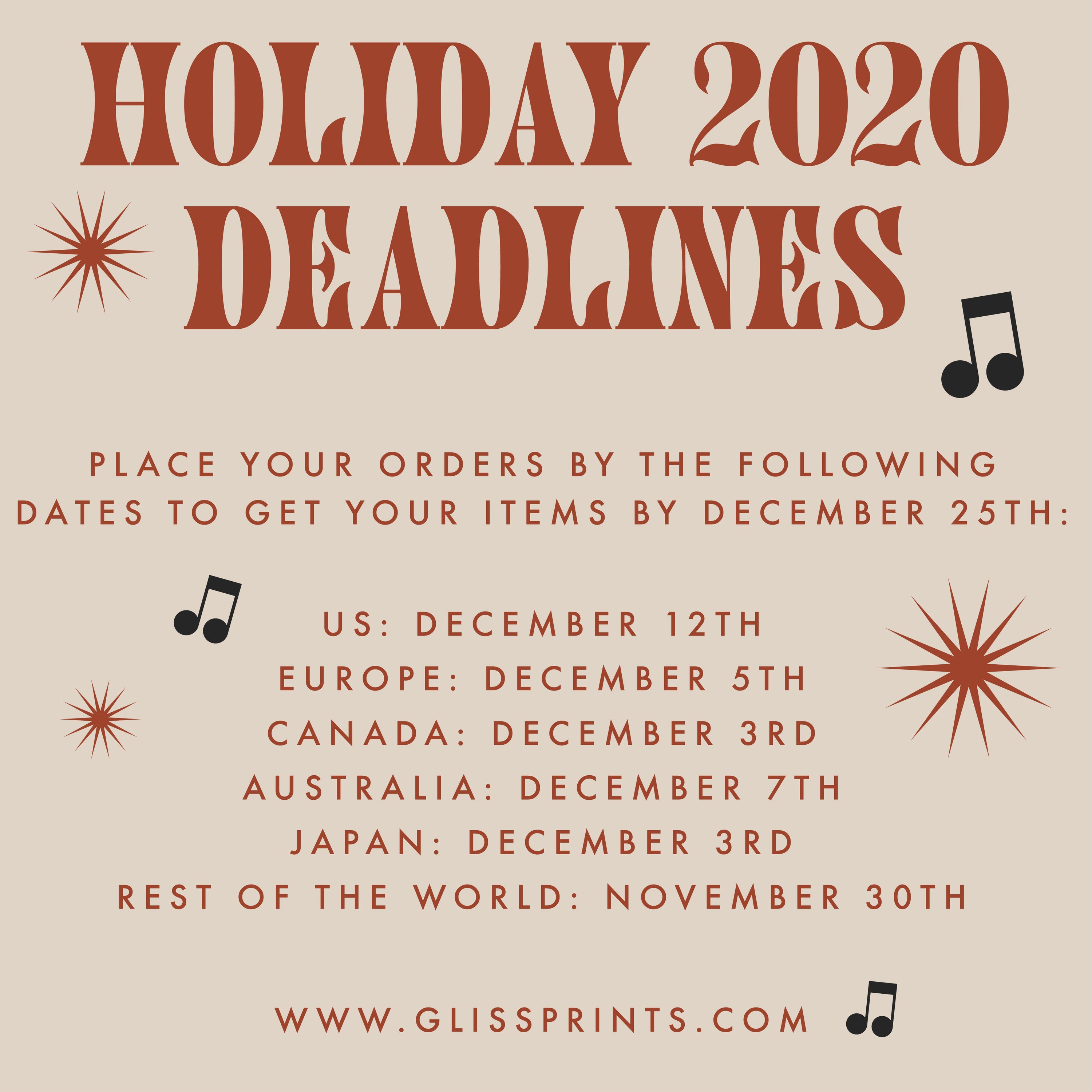 Holidays 2020: Order Deadlines!
