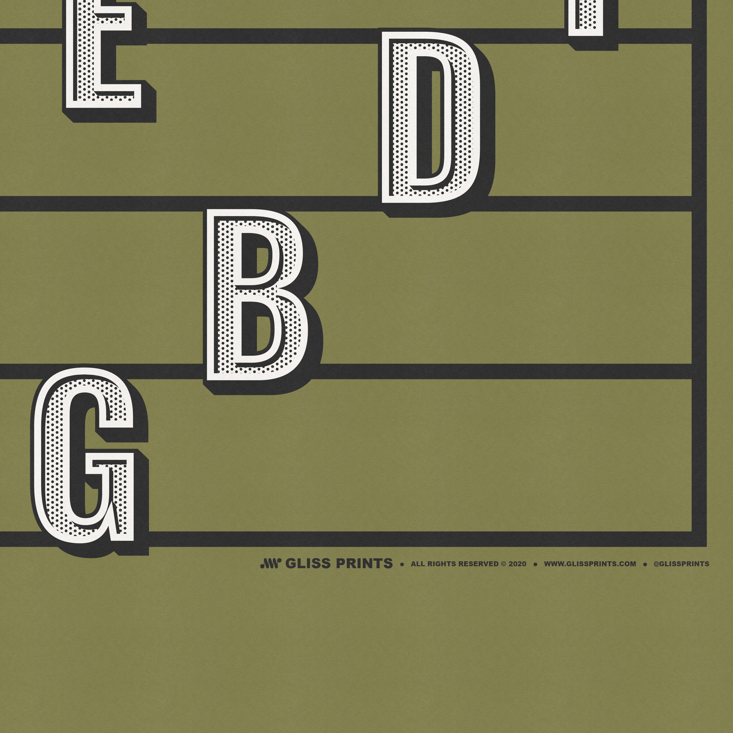 Alto Clef Staff Note Names Poster, Green
