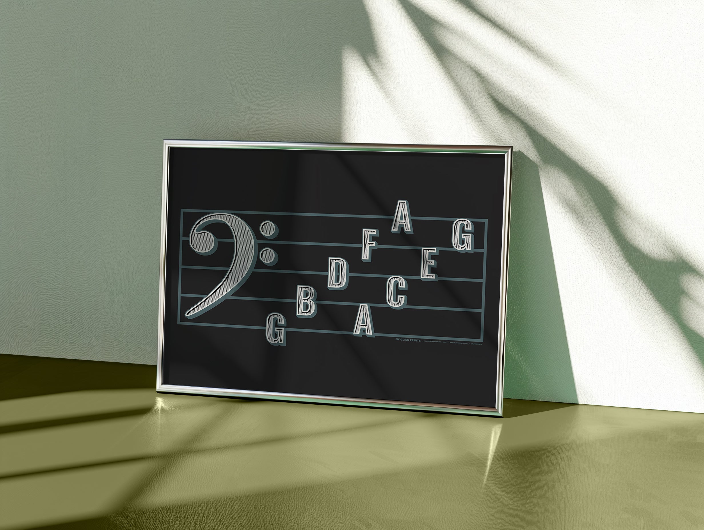 Bass Clef Note Names Poster, Black