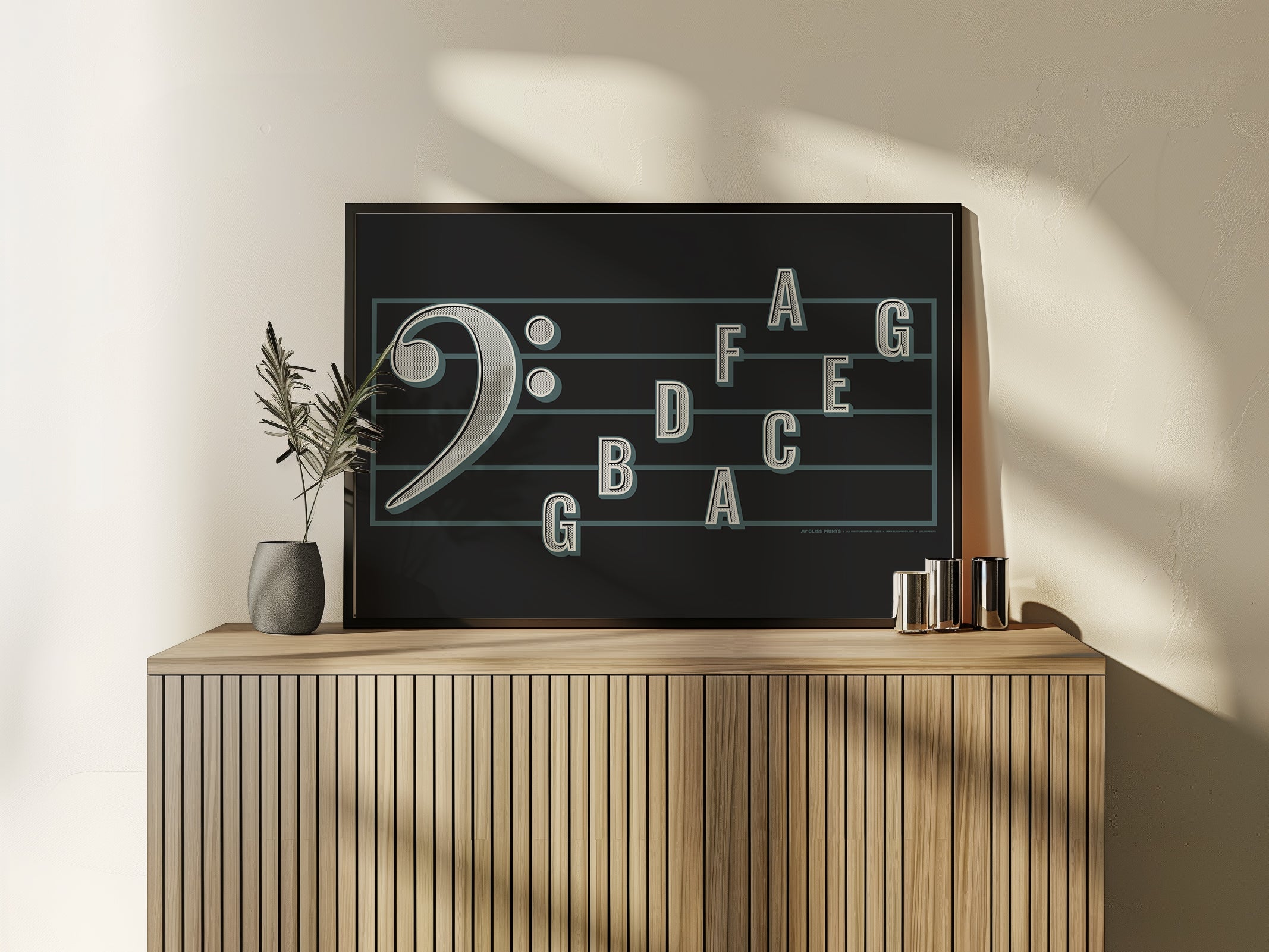 Bass Clef Note Names Poster, Black
