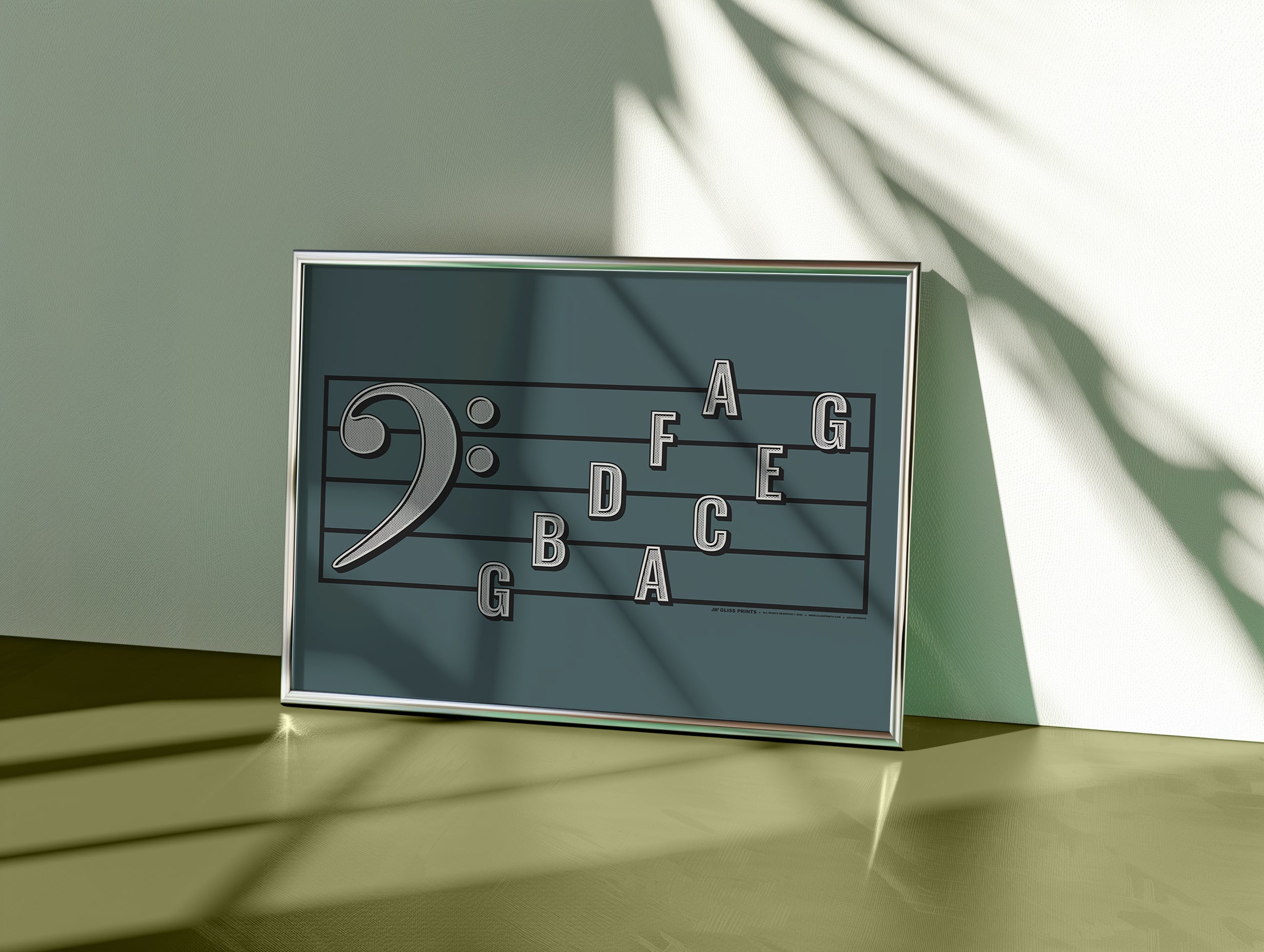 Bass Clef Note Names Poster, Blue