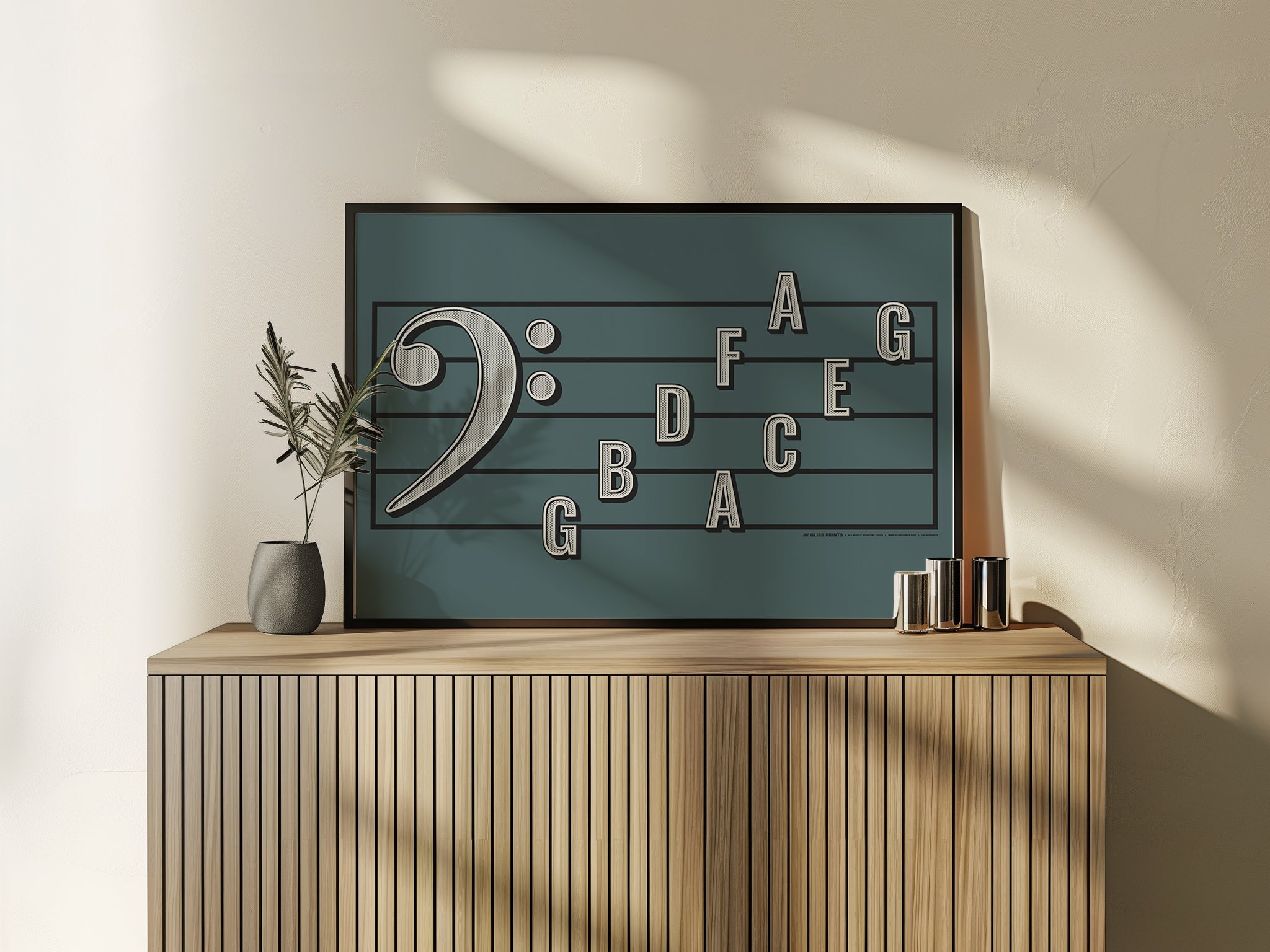 Bass Clef Note Names Poster, Blue