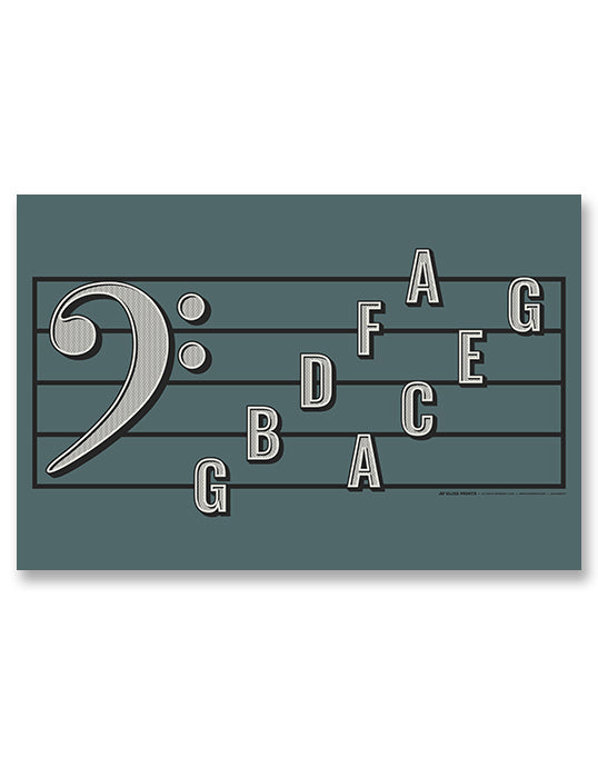 Bass Clef Note Names Poster, Blue