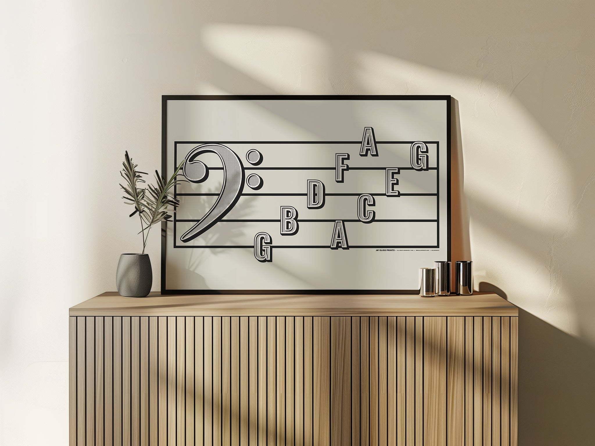 Bass Clef Note Names Poster, Cream