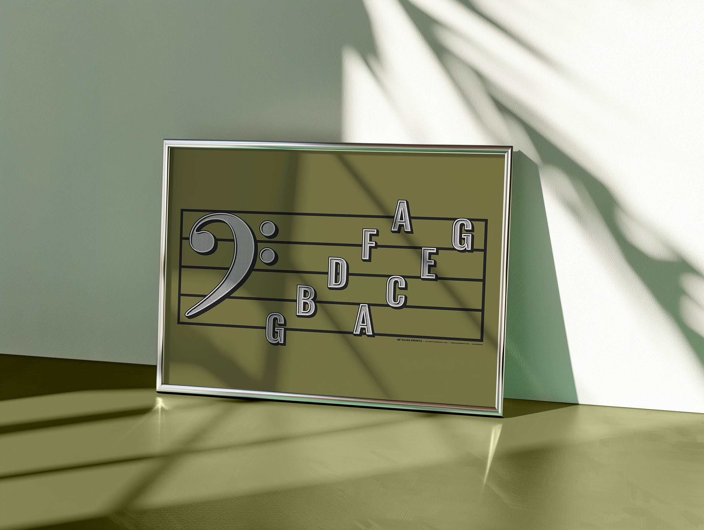 Bass Clef Note Names Poster, Green