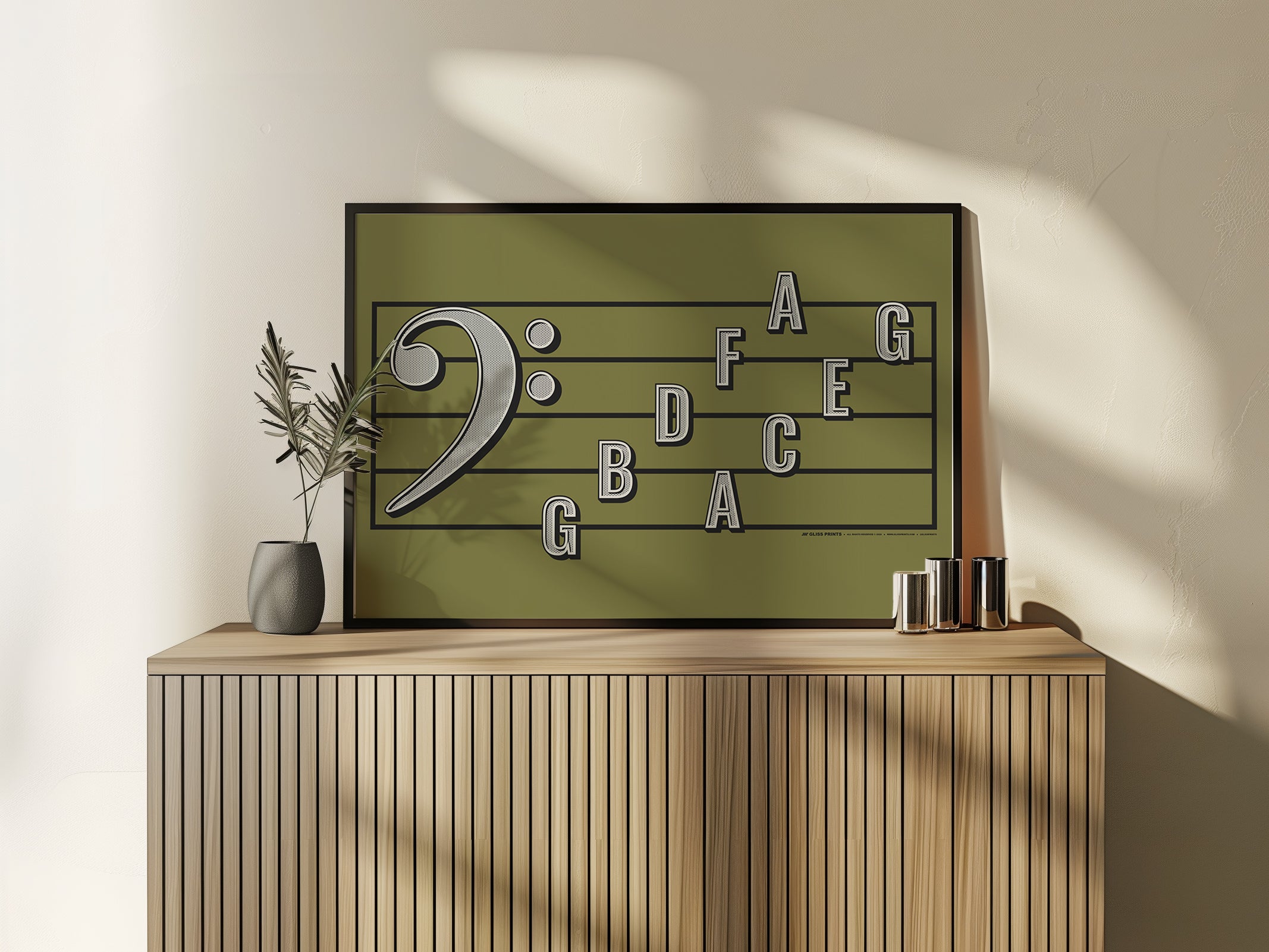 Bass Clef Note Names Poster, Green