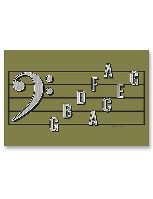 Bass Clef Note Names Poster, Green