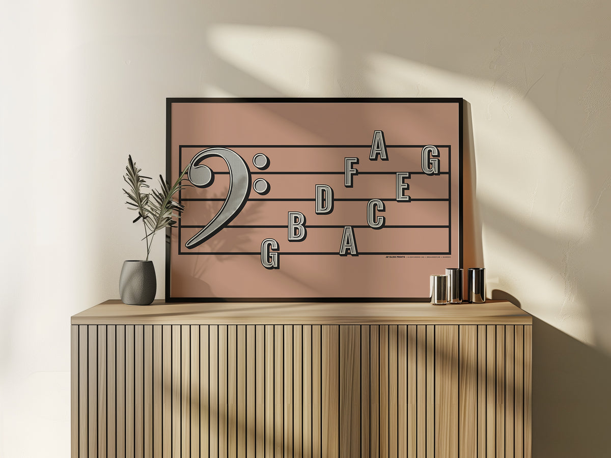 Pink Clef Note Bass Clef Note Names Poster, Pink β Gliss Prints