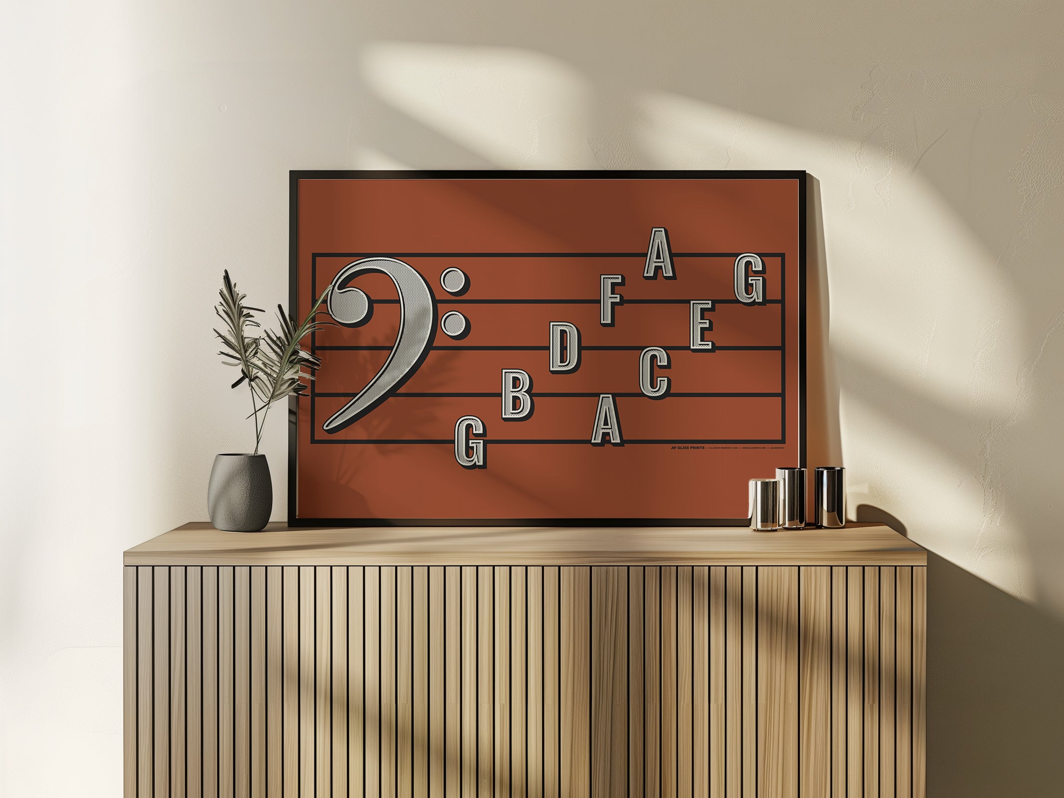 Bass Clef Note Names Poster, Red