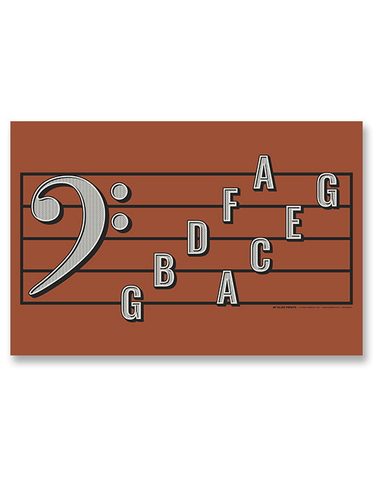 Bass Clef Note Names Poster, Red