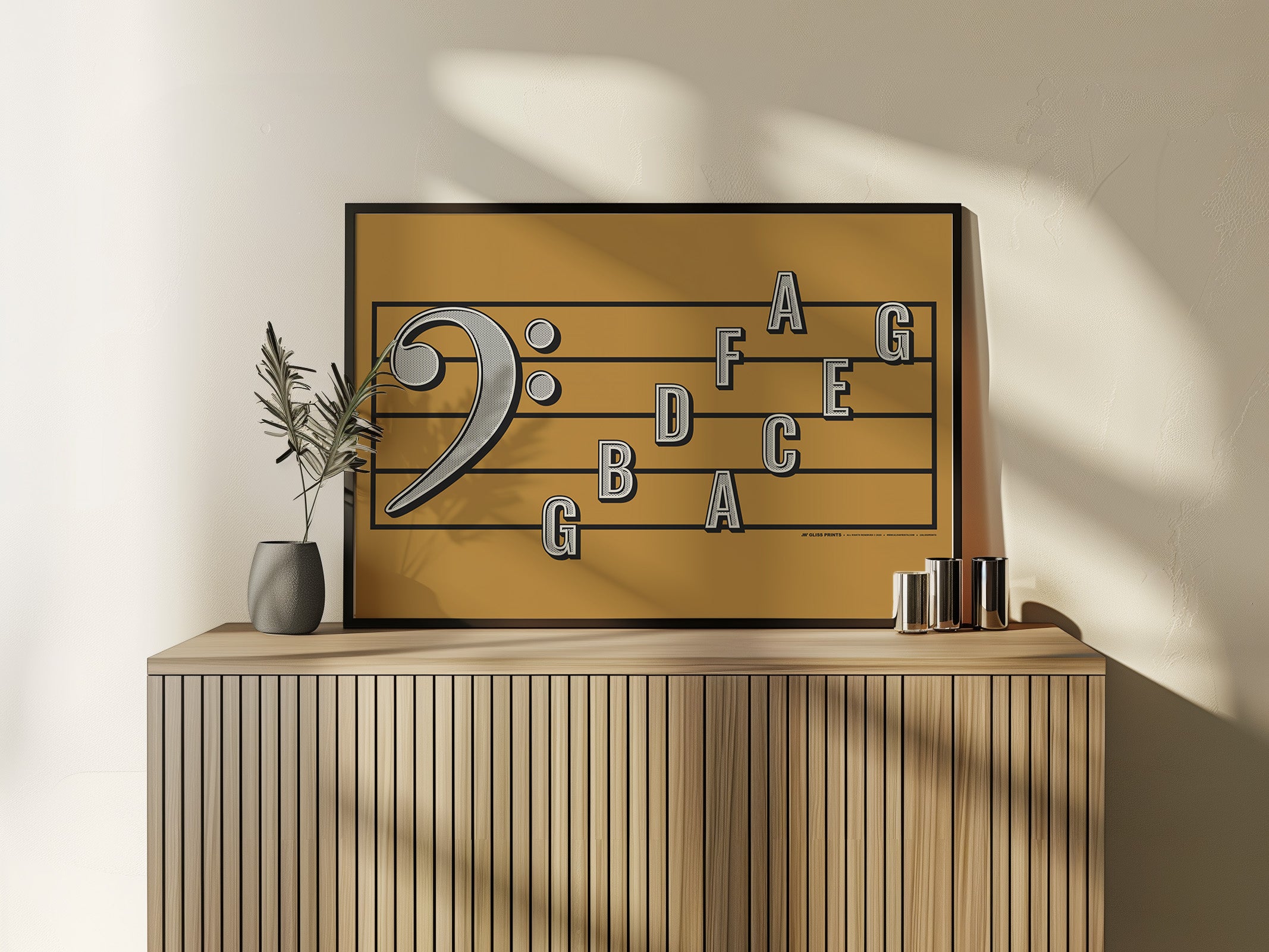 Bass Clef Note Names Poster, Yellow