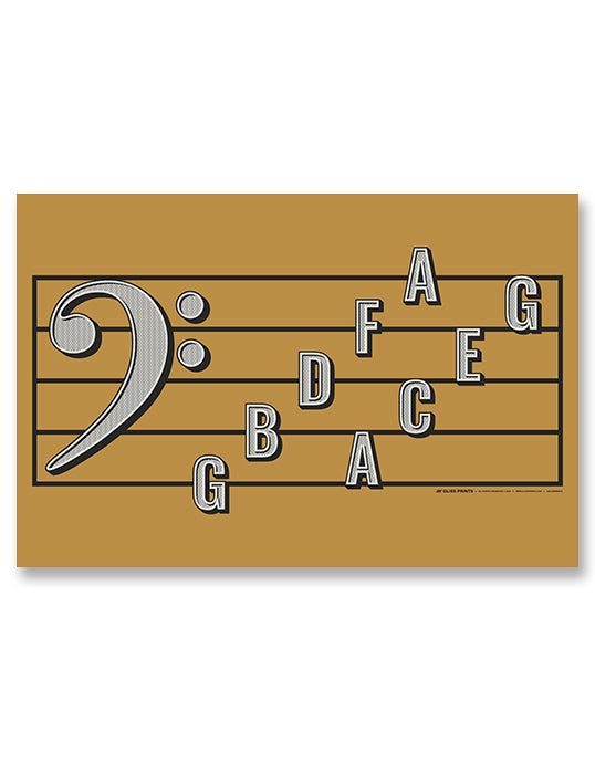 Bass Clef Note Names Poster, Yellow