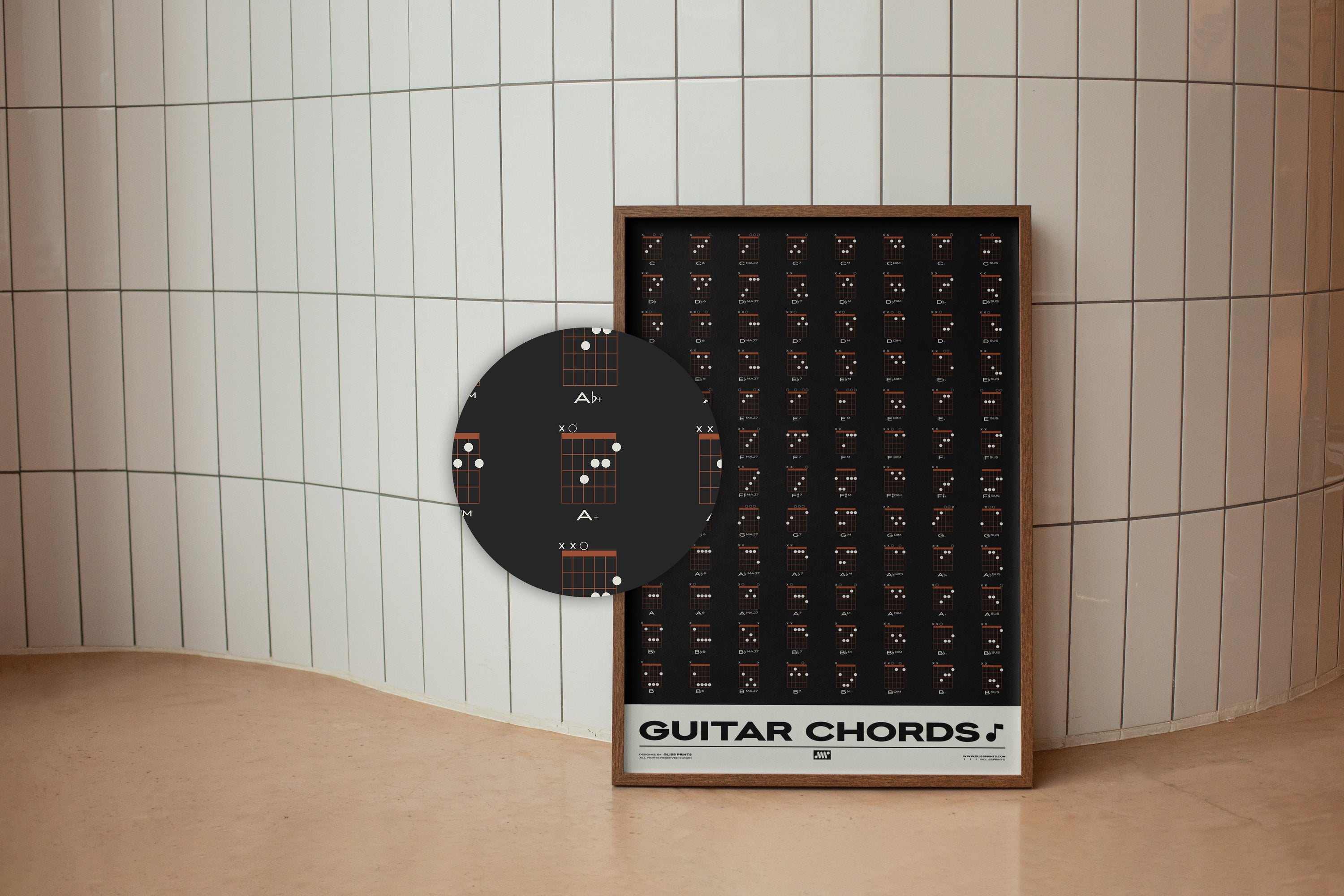 Guitar Chords Chart Poster, Black