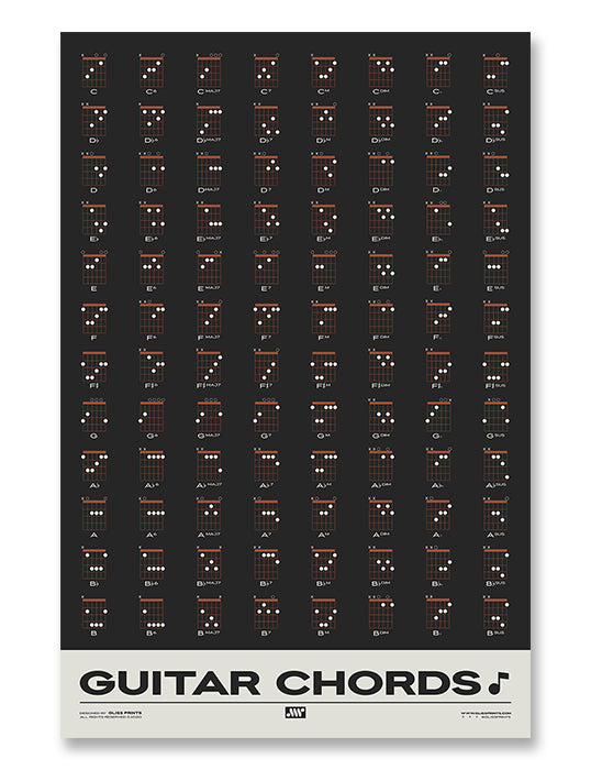 Guitar Chords Chart Poster, Black