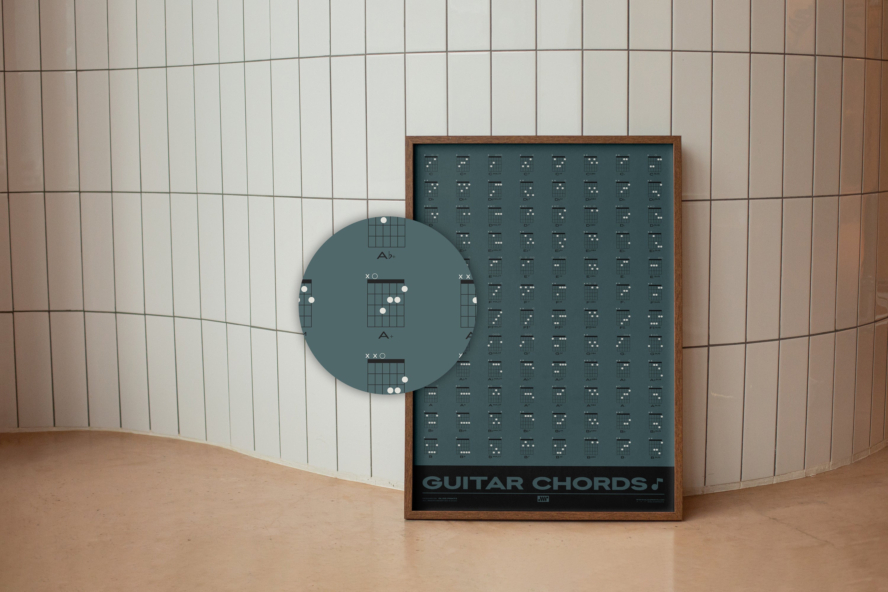 Guitar Chords Chart Poster, Blue