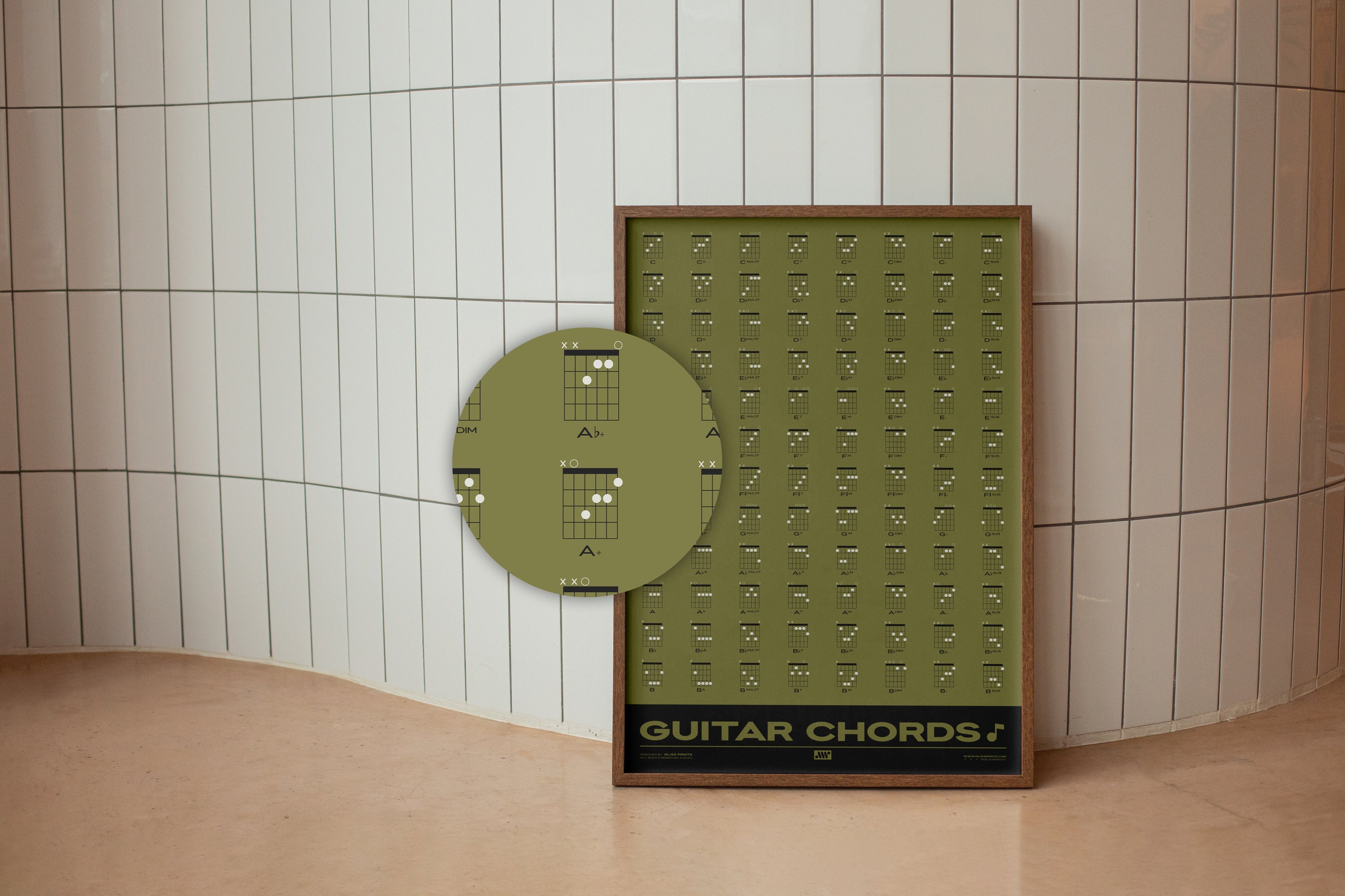 Guitar Chords Chart Poster, Green