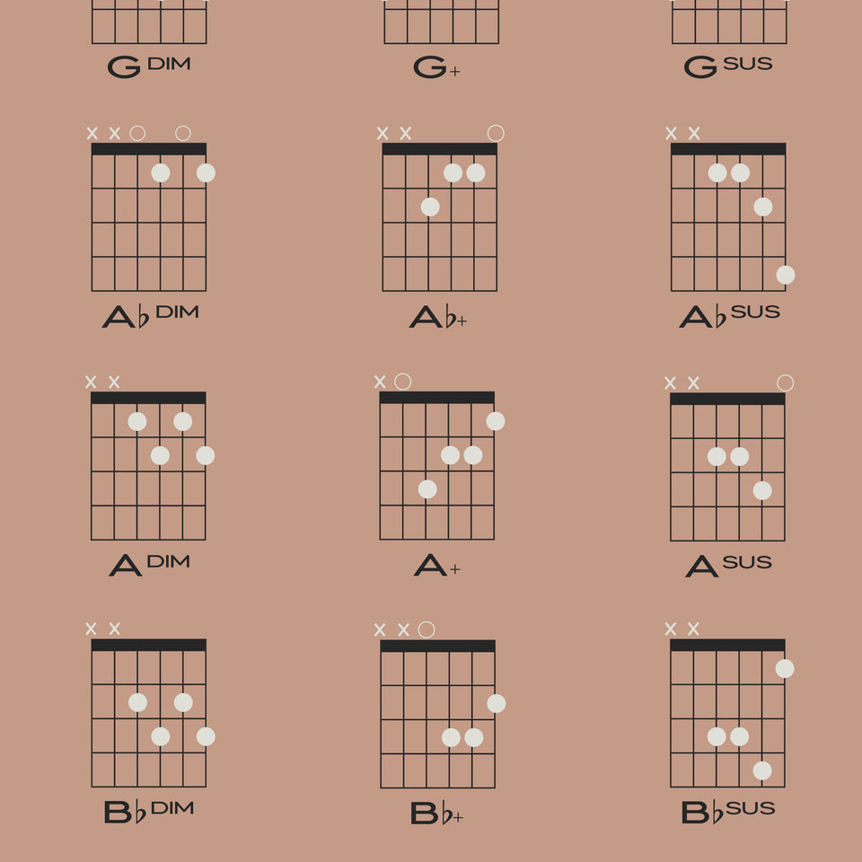 Guitar Chords Chart Poster, Pink – Gliss Prints