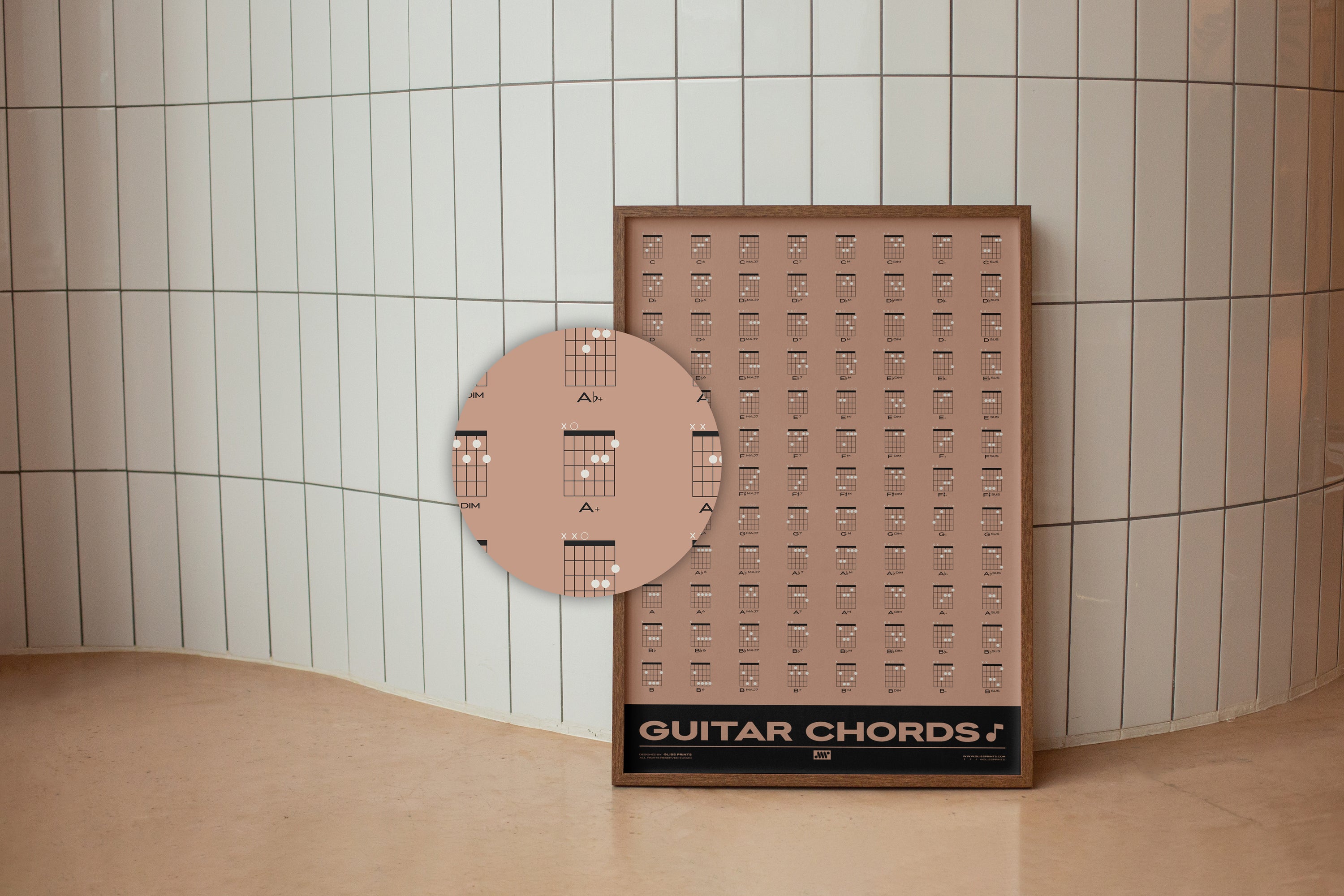 Guitar Chords Chart Poster, Pink