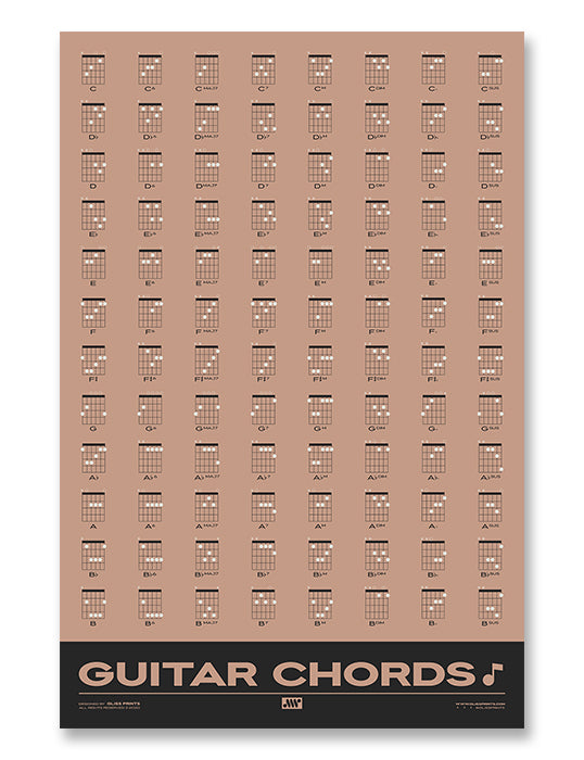 Guitar Chords Chart Poster, Pink