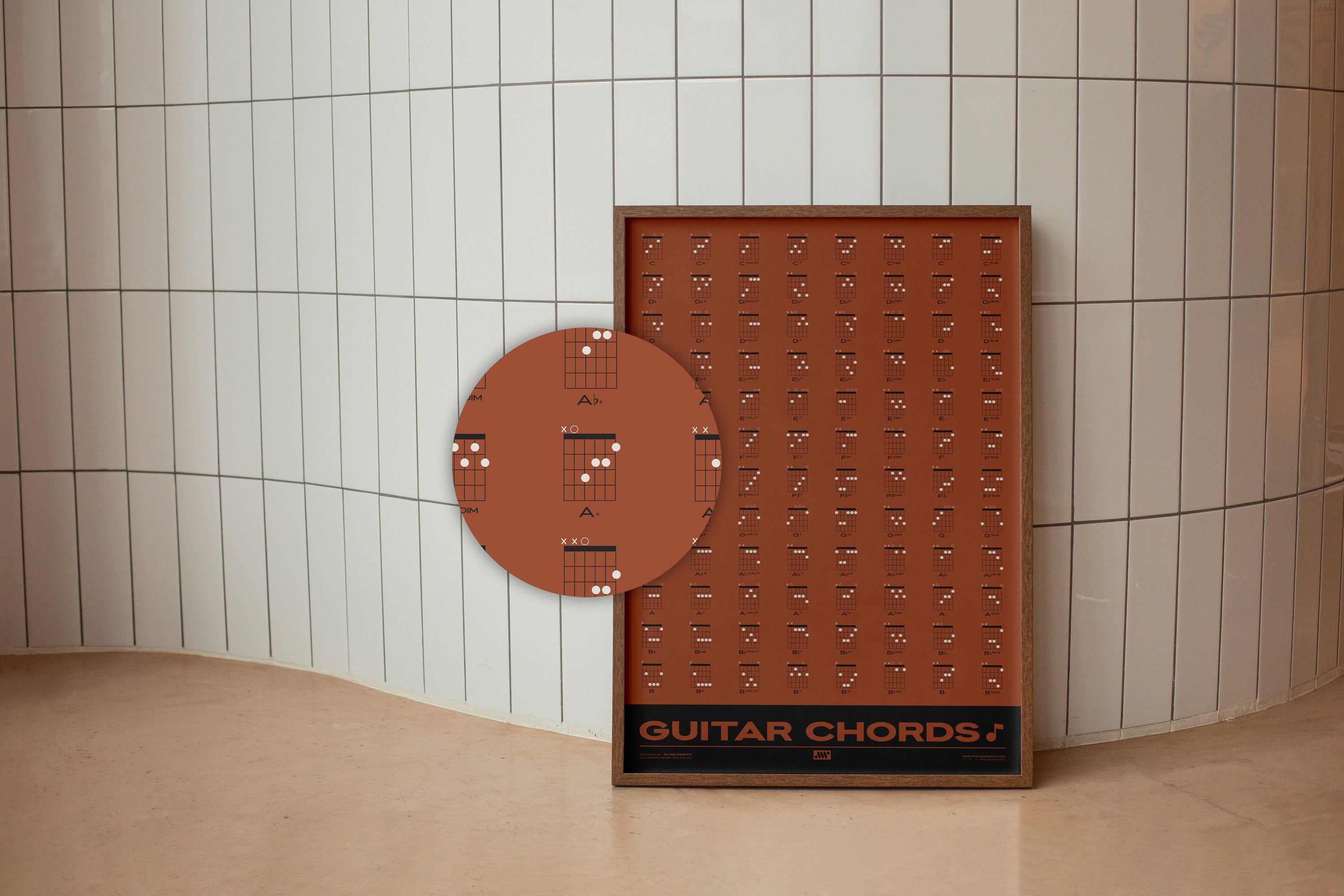 Guitar Chords Chart Poster, Red