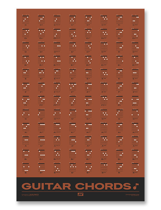 Guitar Chords Chart Poster, Red