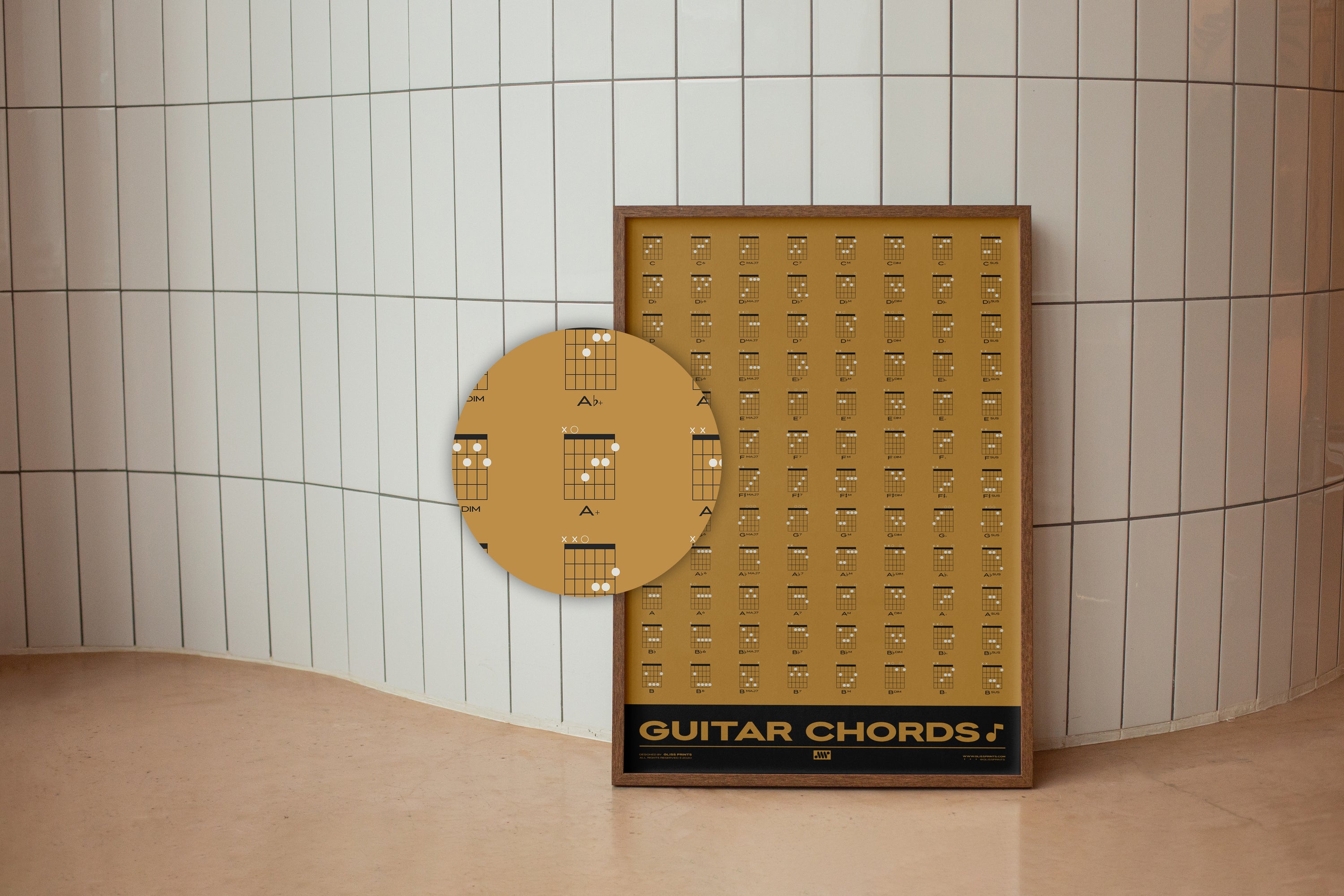 Guitar Chords Chart Poster, Yellow