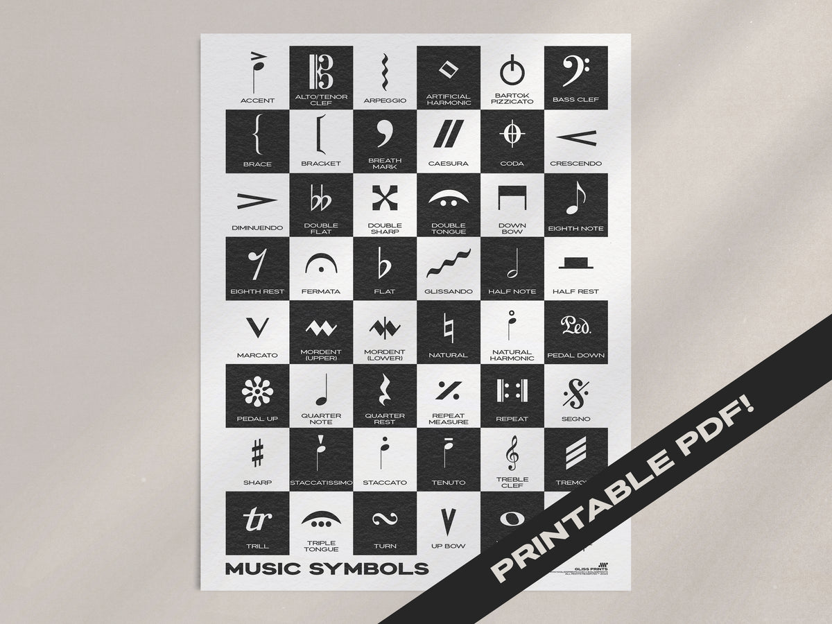Music. Sign Pdf Music Symbols Chart, Printable Digital Download – Gliss Prints