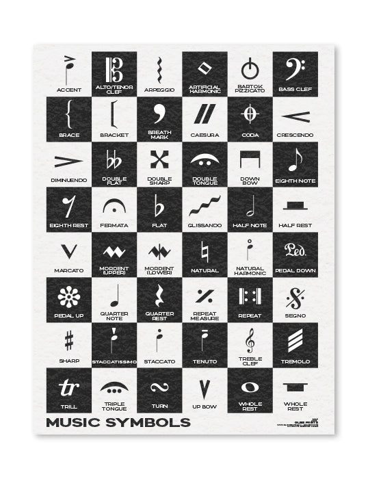 Music Symbols Chart, Printable Digital Download