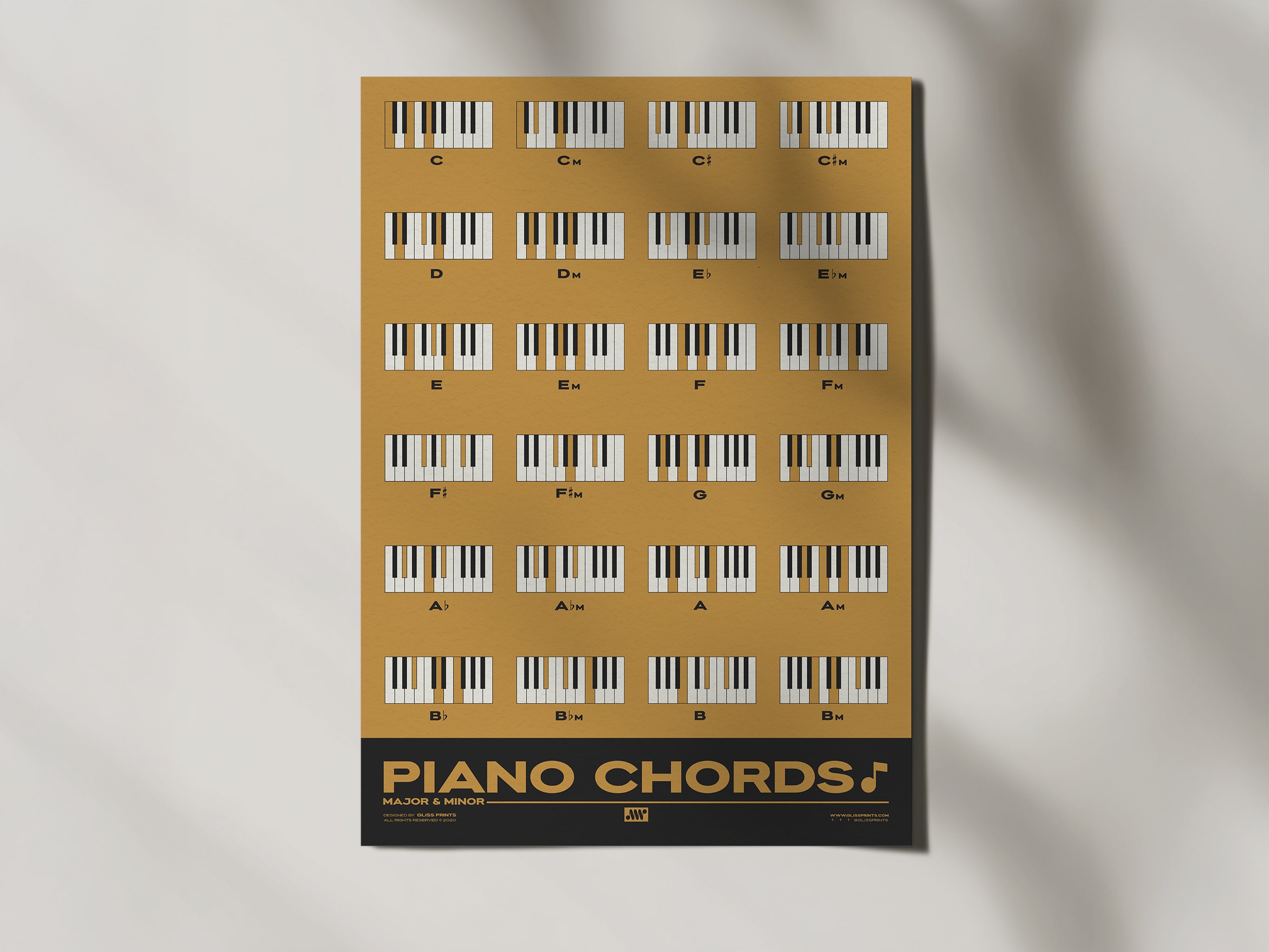 Piano Chords Chart, Major & Minor Chords, Yellow