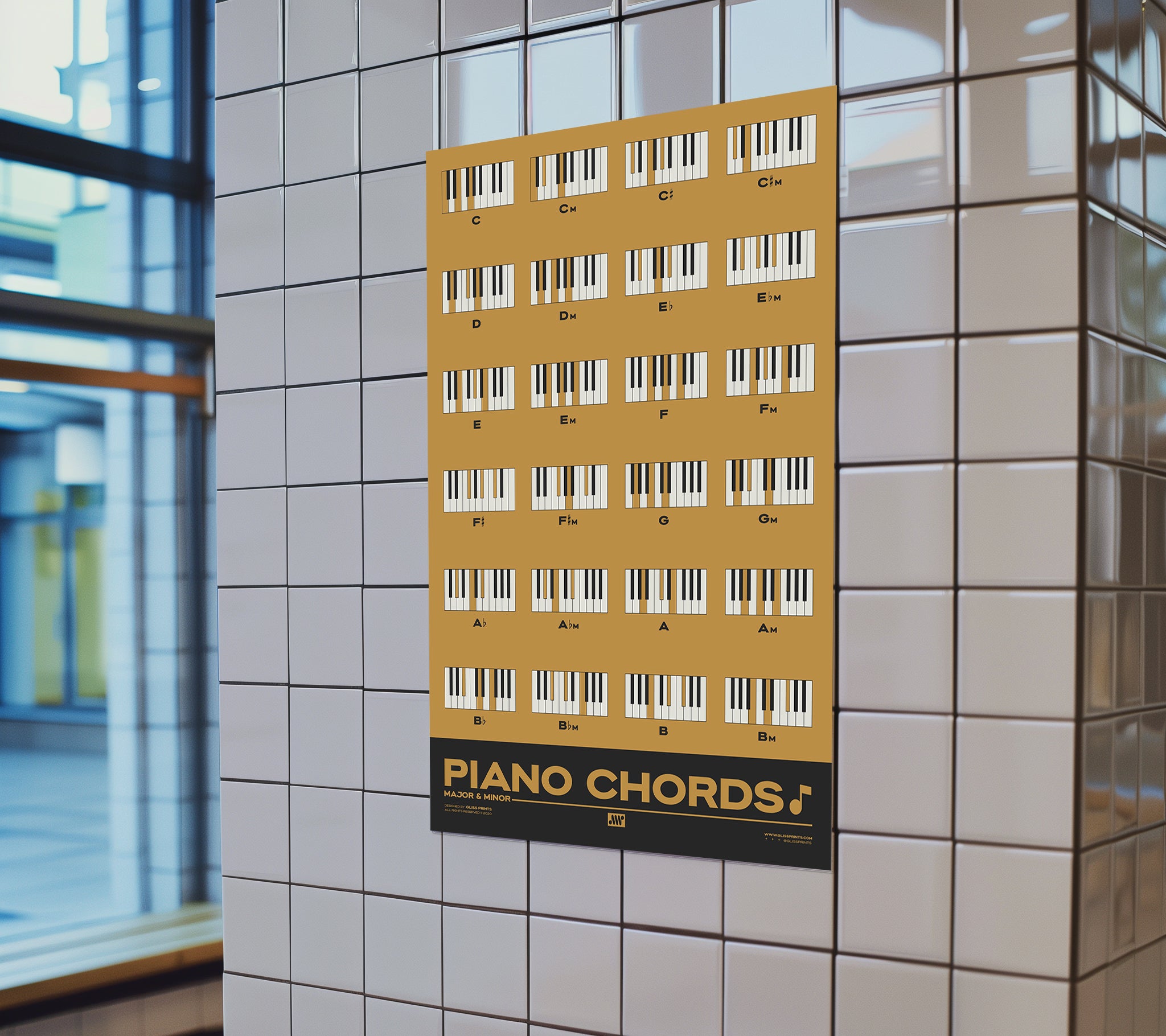 Piano Chords Chart, Major & Minor Chords, Yellow