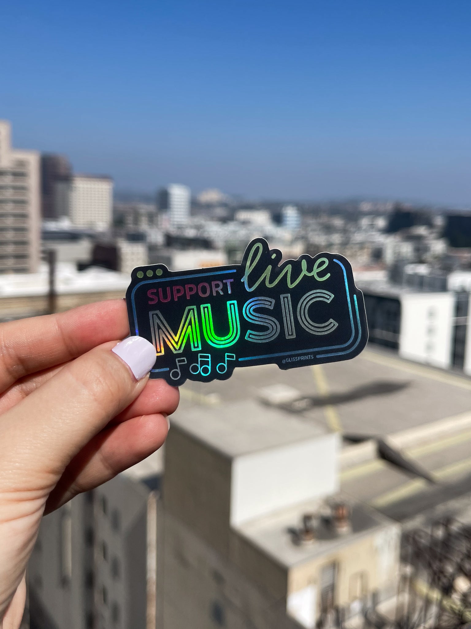 Support Live Music Holographic Neon Sign Sticker