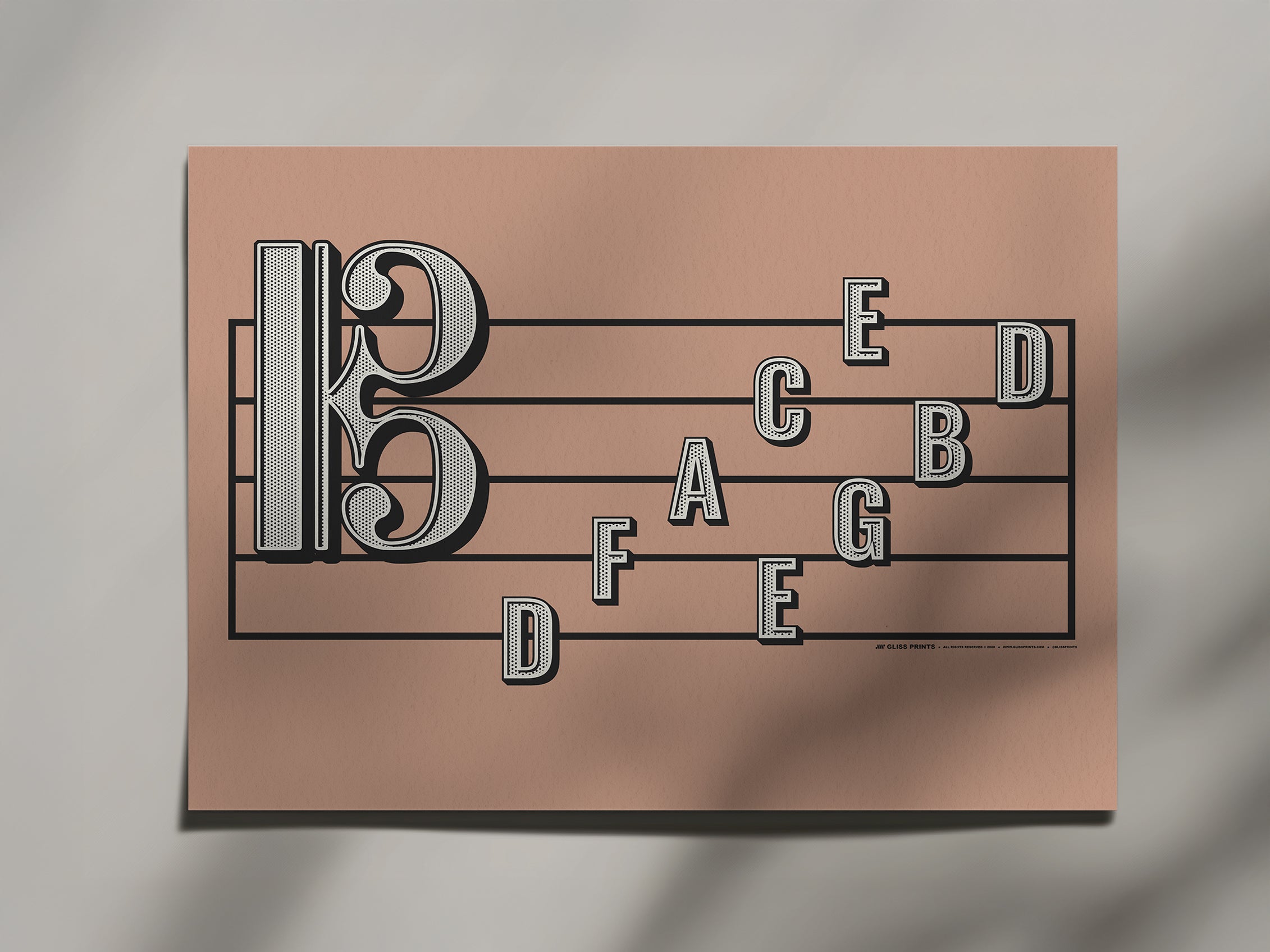 Tenor Clef Note Names Poster, Pink