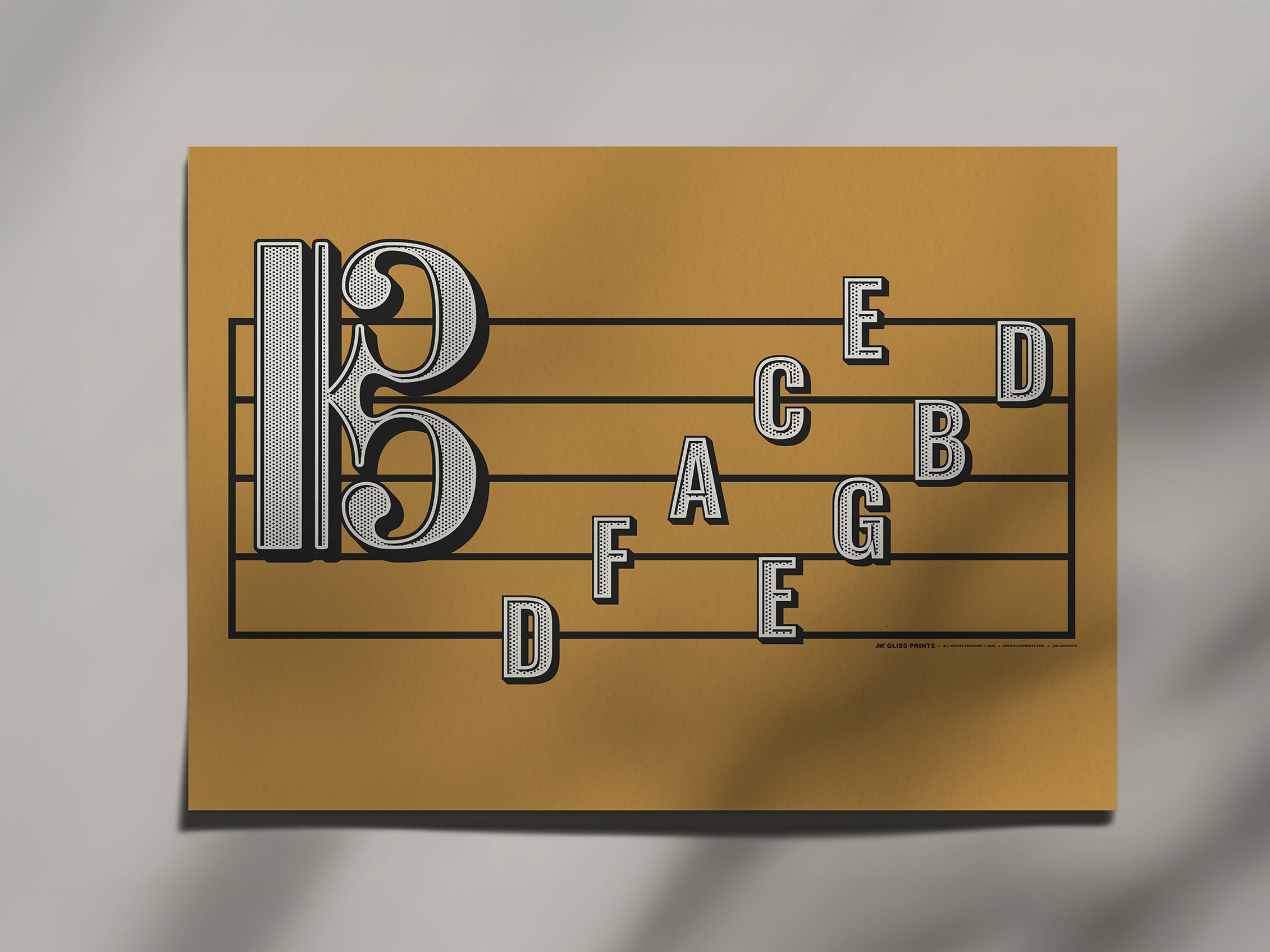 Tenor Clef Note Names Poster, Yellow