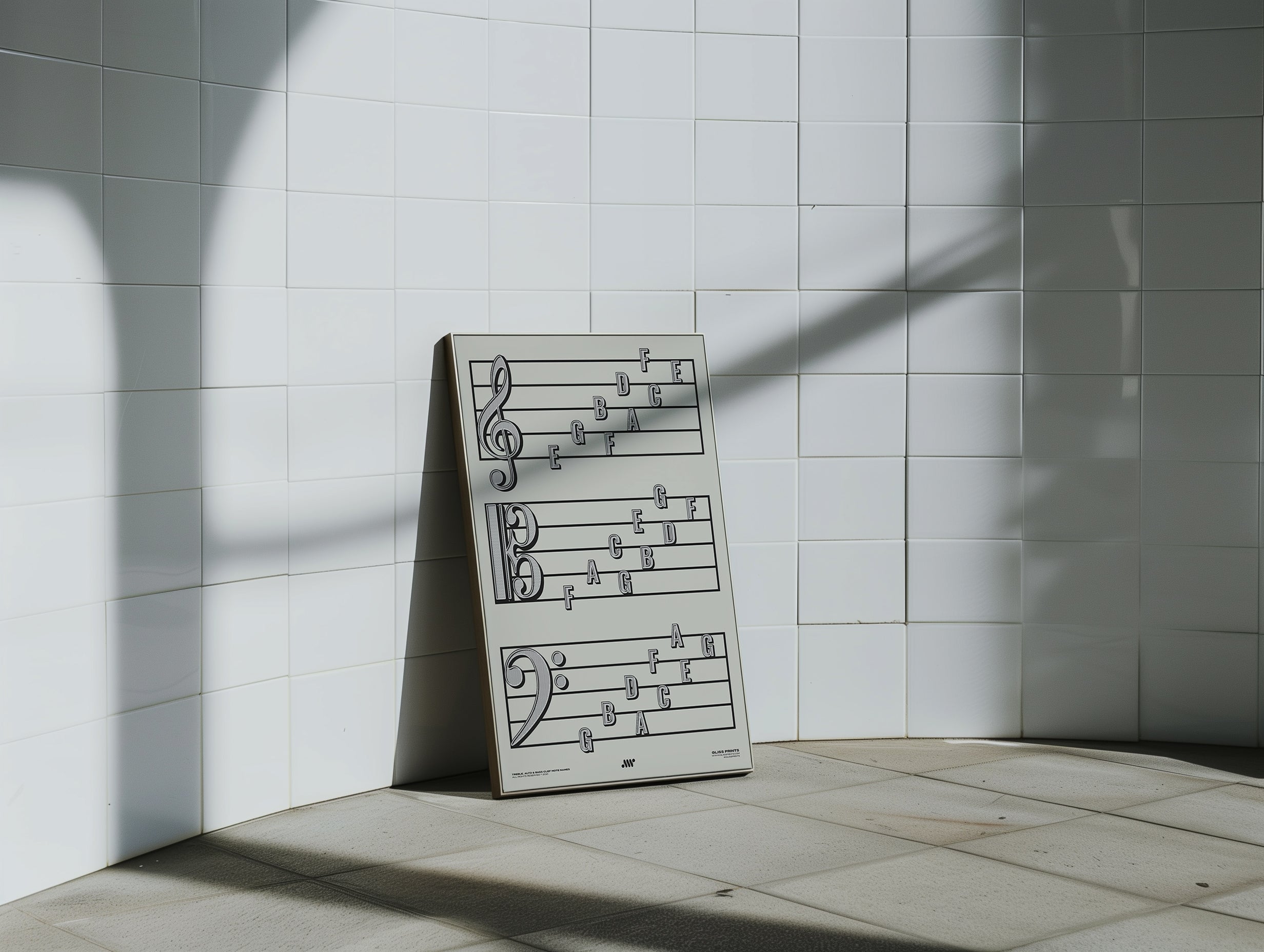 Treble Clef, Alto Clef, Bass Clef Note Names Poster, Cream