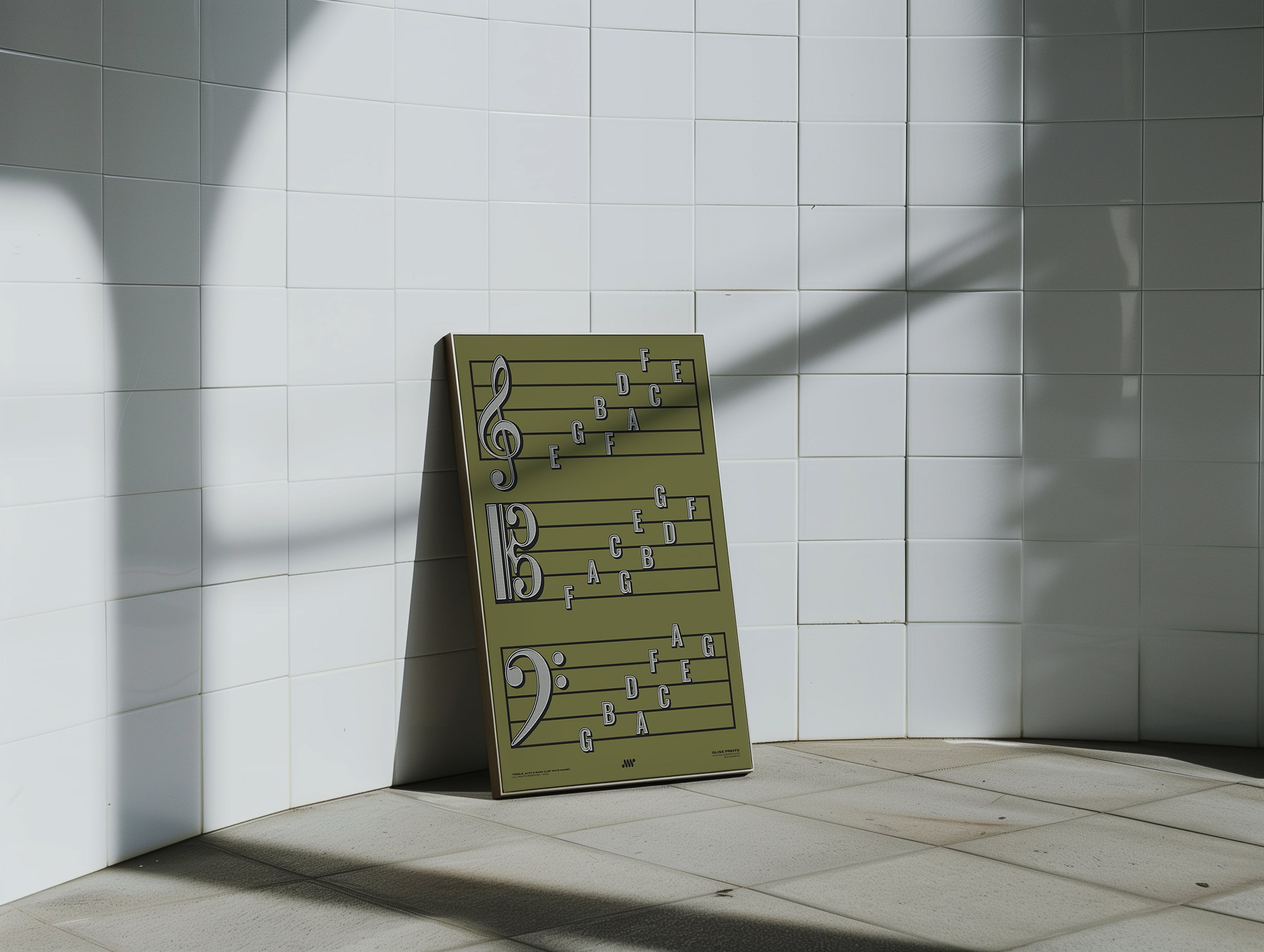 Treble Clef, Alto Clef, Bass Clef Note Names Poster, Green