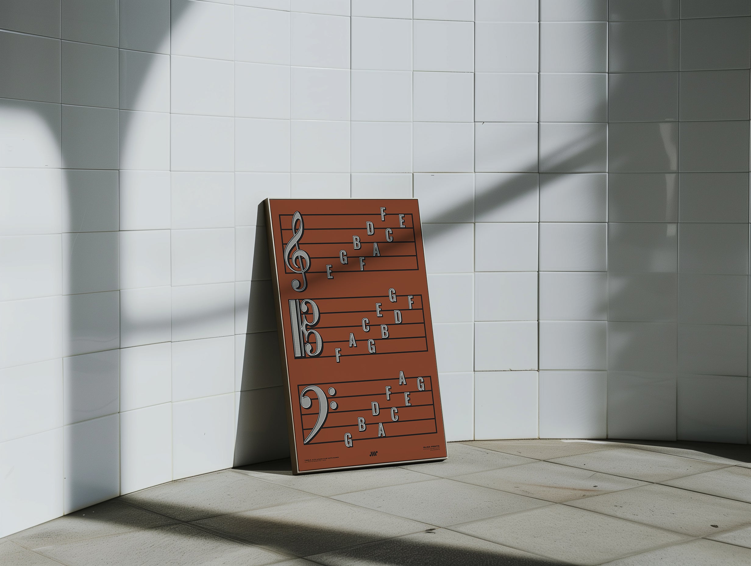 Treble Clef, Alto Clef, Bass Clef Note Names Poster, Red